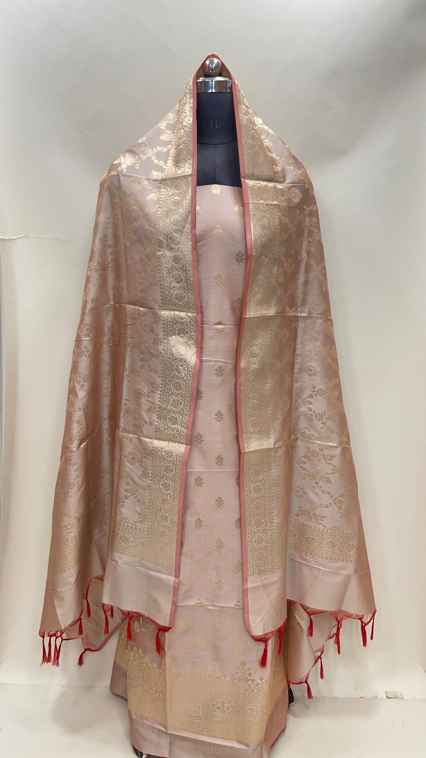 Beige Semi Katan Silk Handloom Banarasi 3 pcs Suit Set MUB_SK70