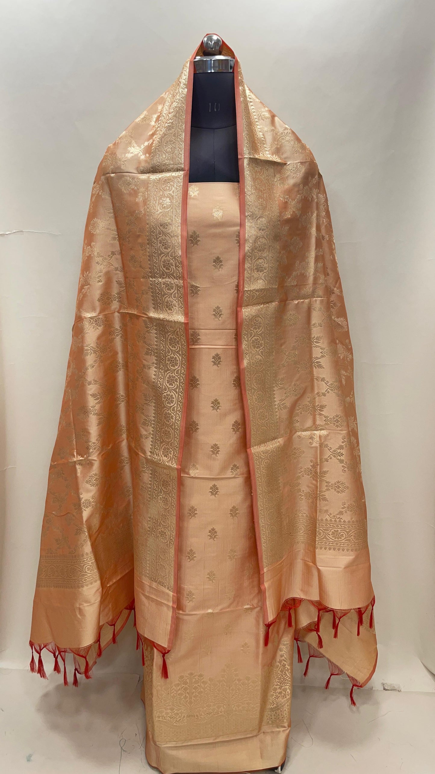 Orange Semi Katan Silk Handloom Banarasi 3 pcs Suit Set MUB_SK68