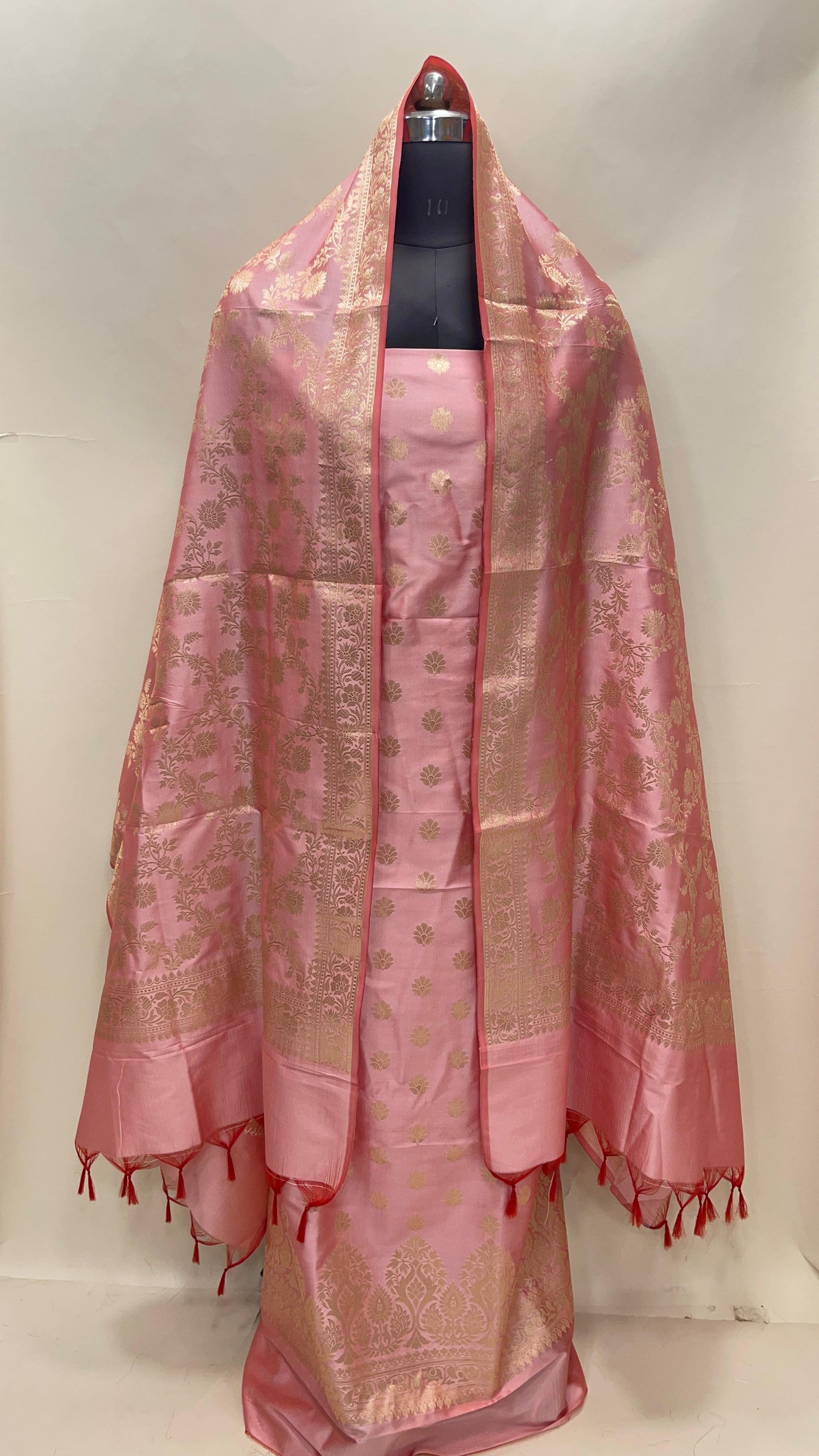 Pink Semi Katan Silk Handloom Banarasi 3 pcs Suit Set MUB_SK71