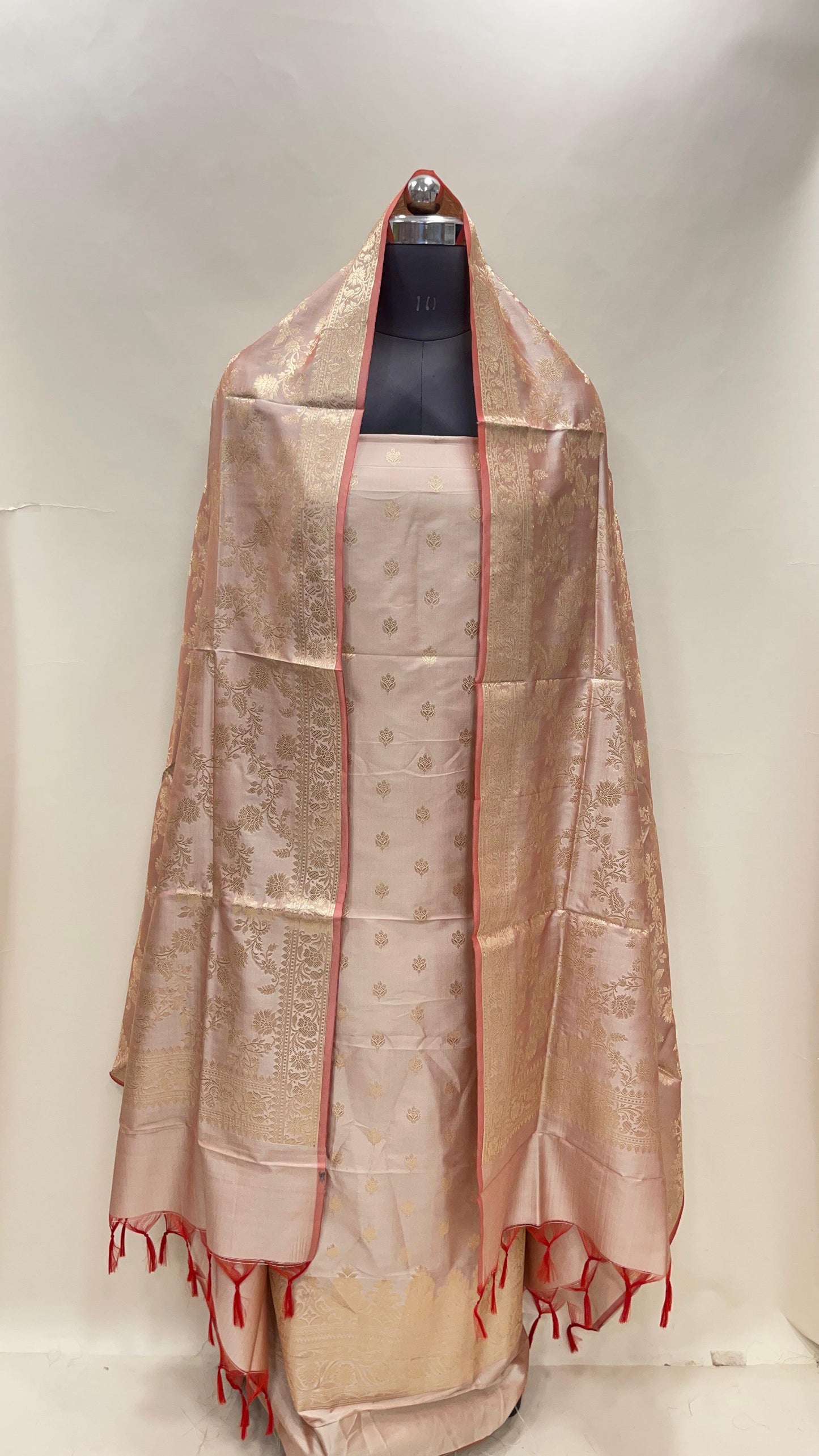 Beige Semi Katan Silk Handloom Banarasi 3 pcs Suit Set MUB_SK82