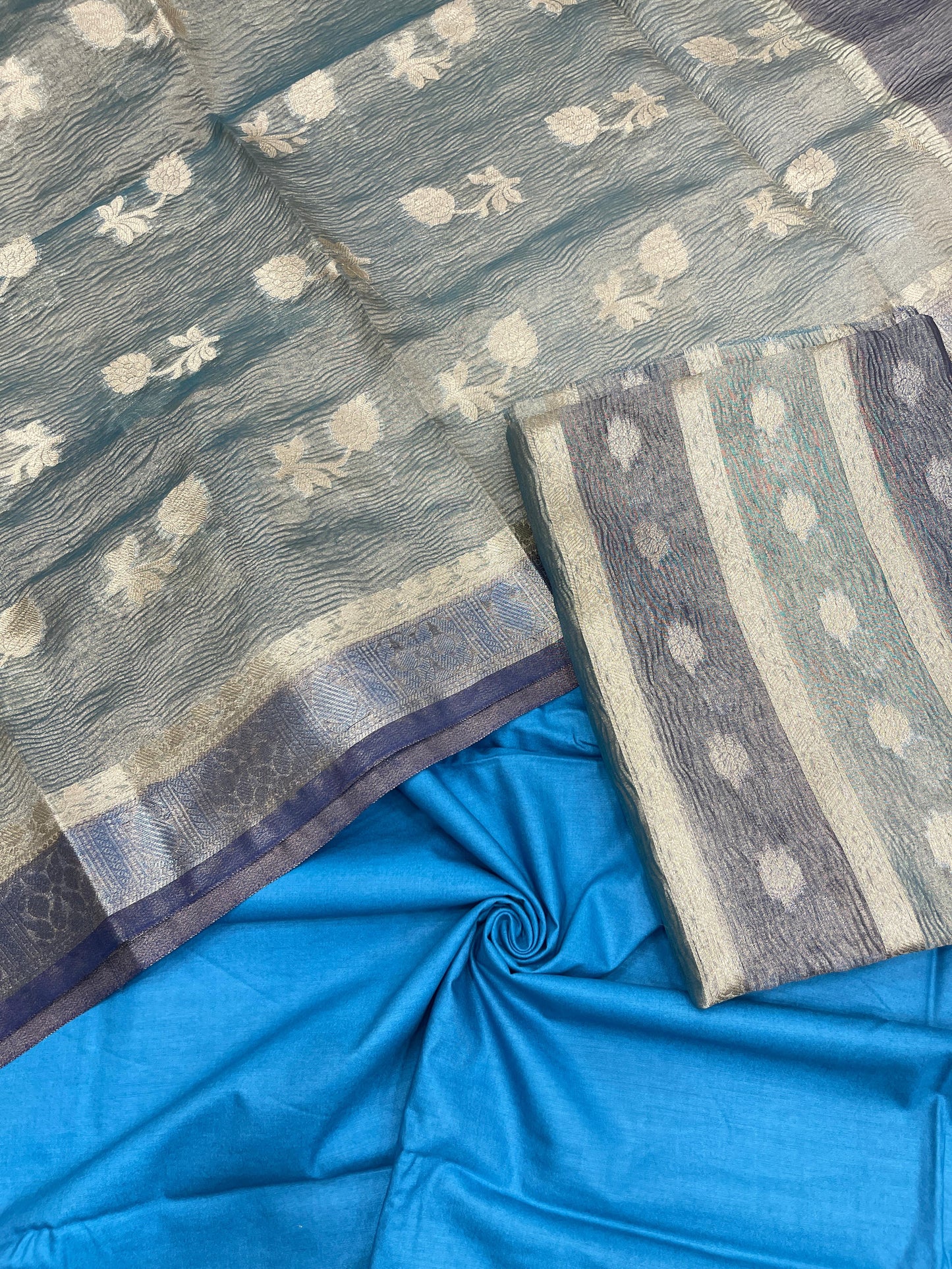 Sky Blue Crush Tissue Silk Banarasi 3 pcs Suit Set IM_CRT3