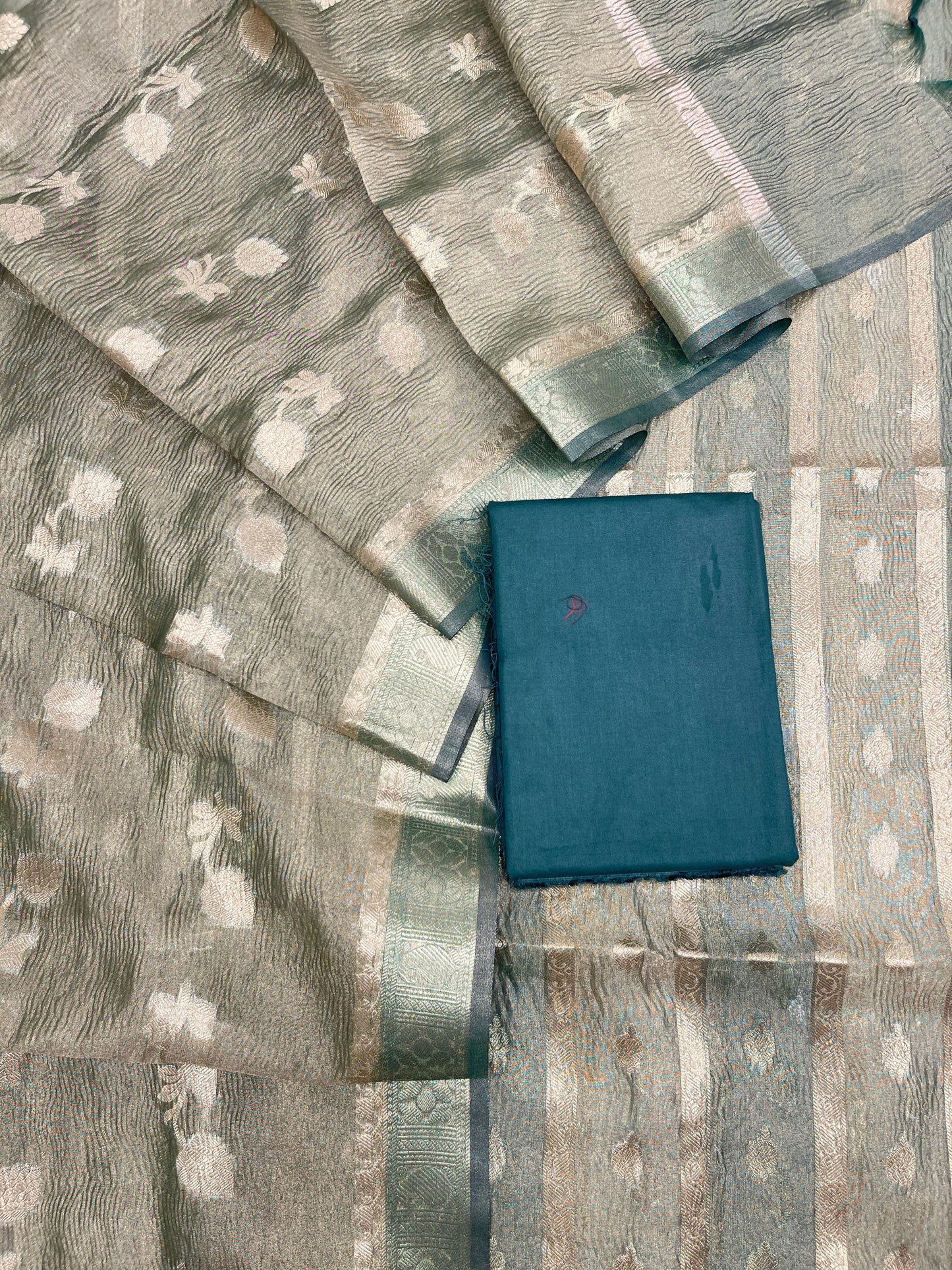 Sea Green Crush Tissue Silk Banarasi 3 pcs Suit Set IM_CRT4