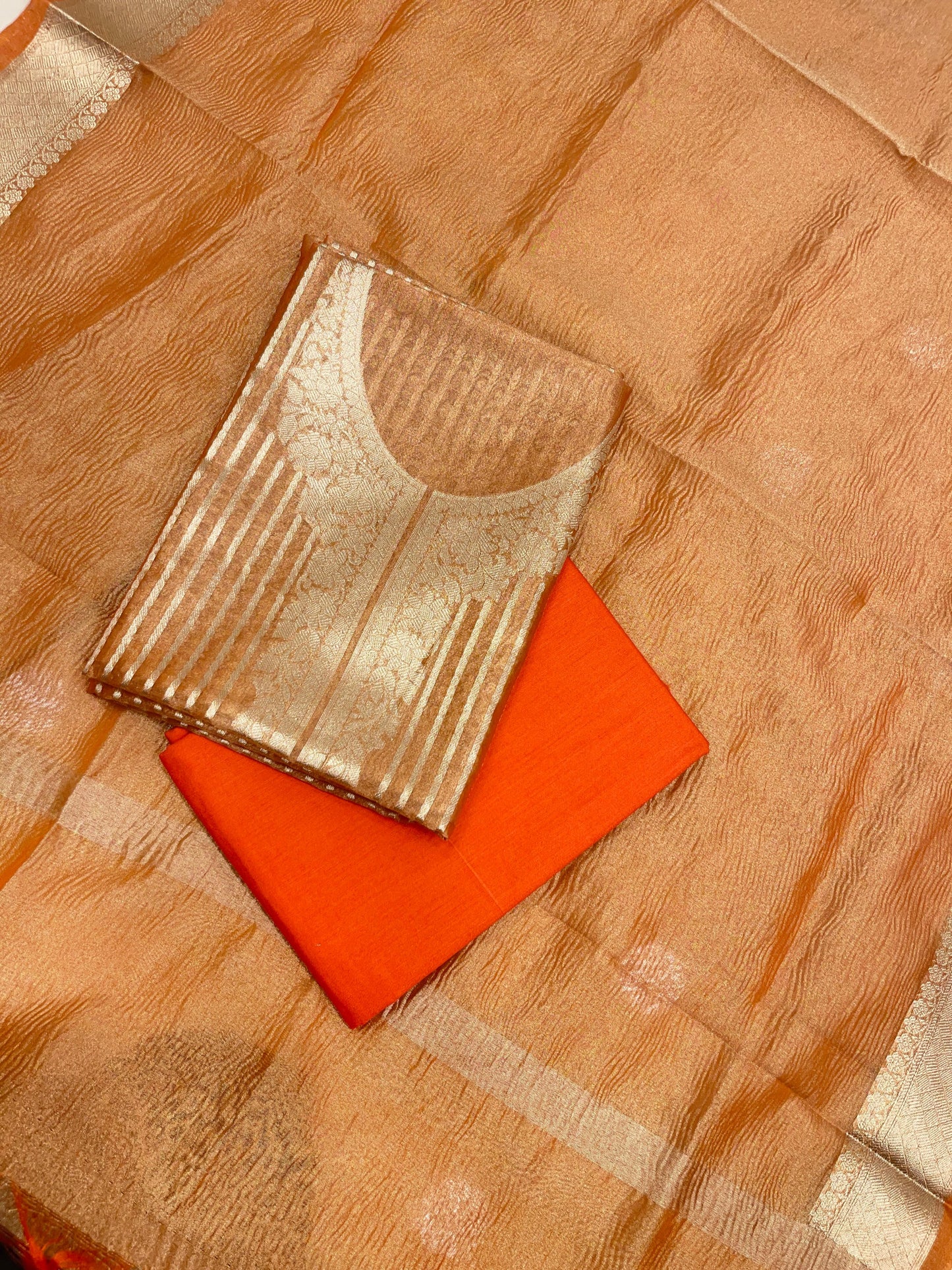 Orange Necklace Tissue Silk Banarasi 3 pcs Suit Set IM_TN5