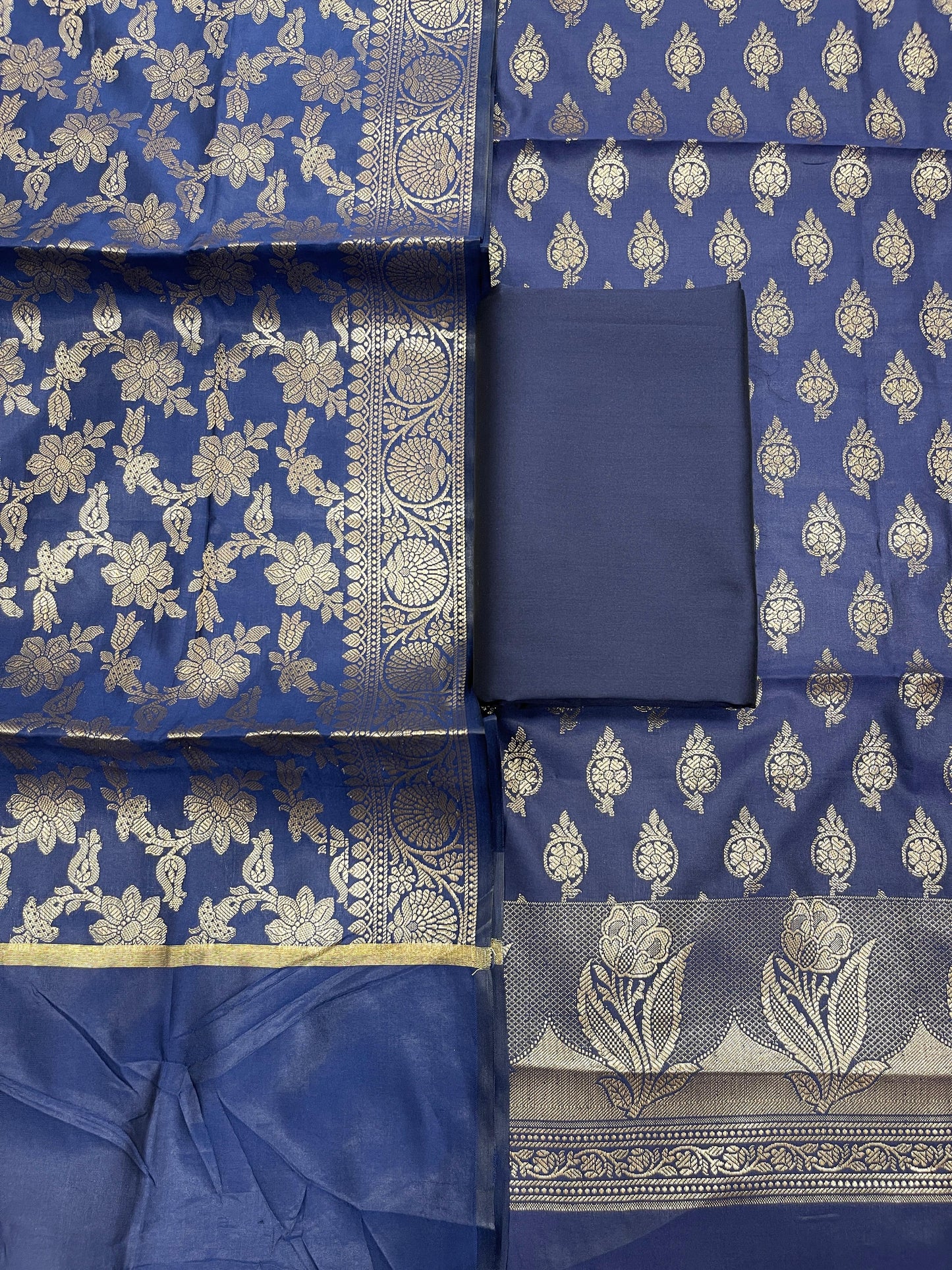 Navy Blue Semi Silk Banarasi 3 pcs Suit Set IM_CS11