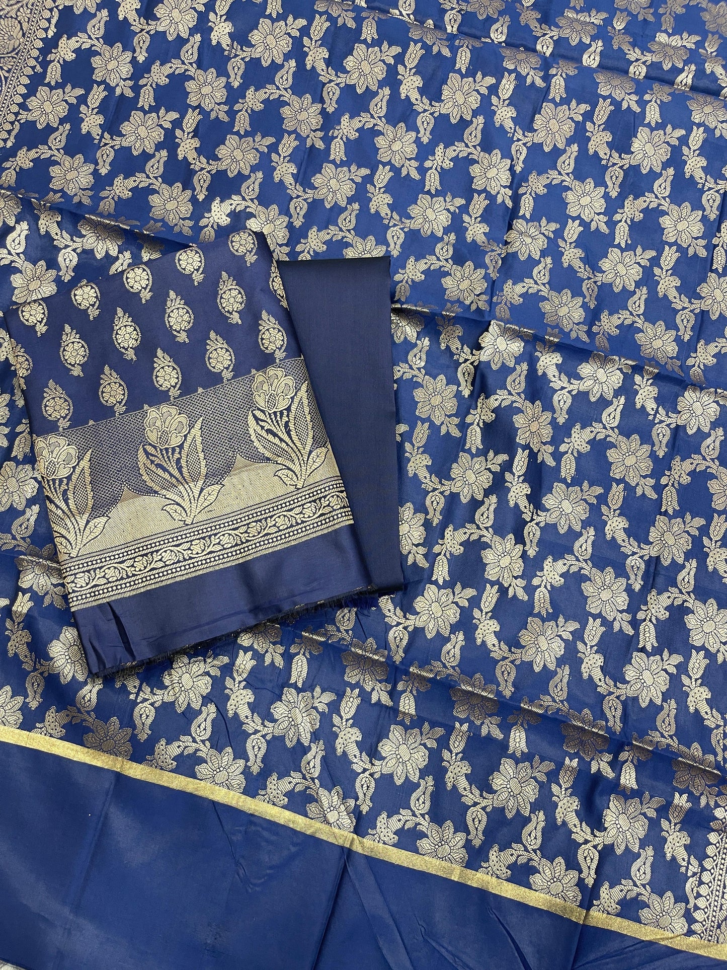 Navy Blue Semi Silk Banarasi 3 pcs Suit Set IM_CS11