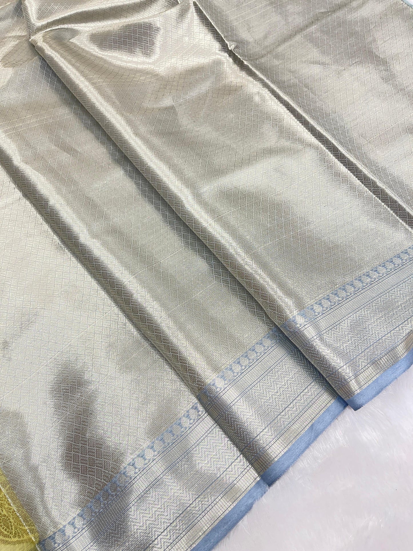 Mehndi Green Cotton Leaf Water Zari Booti Banarasi Saree JVC_6