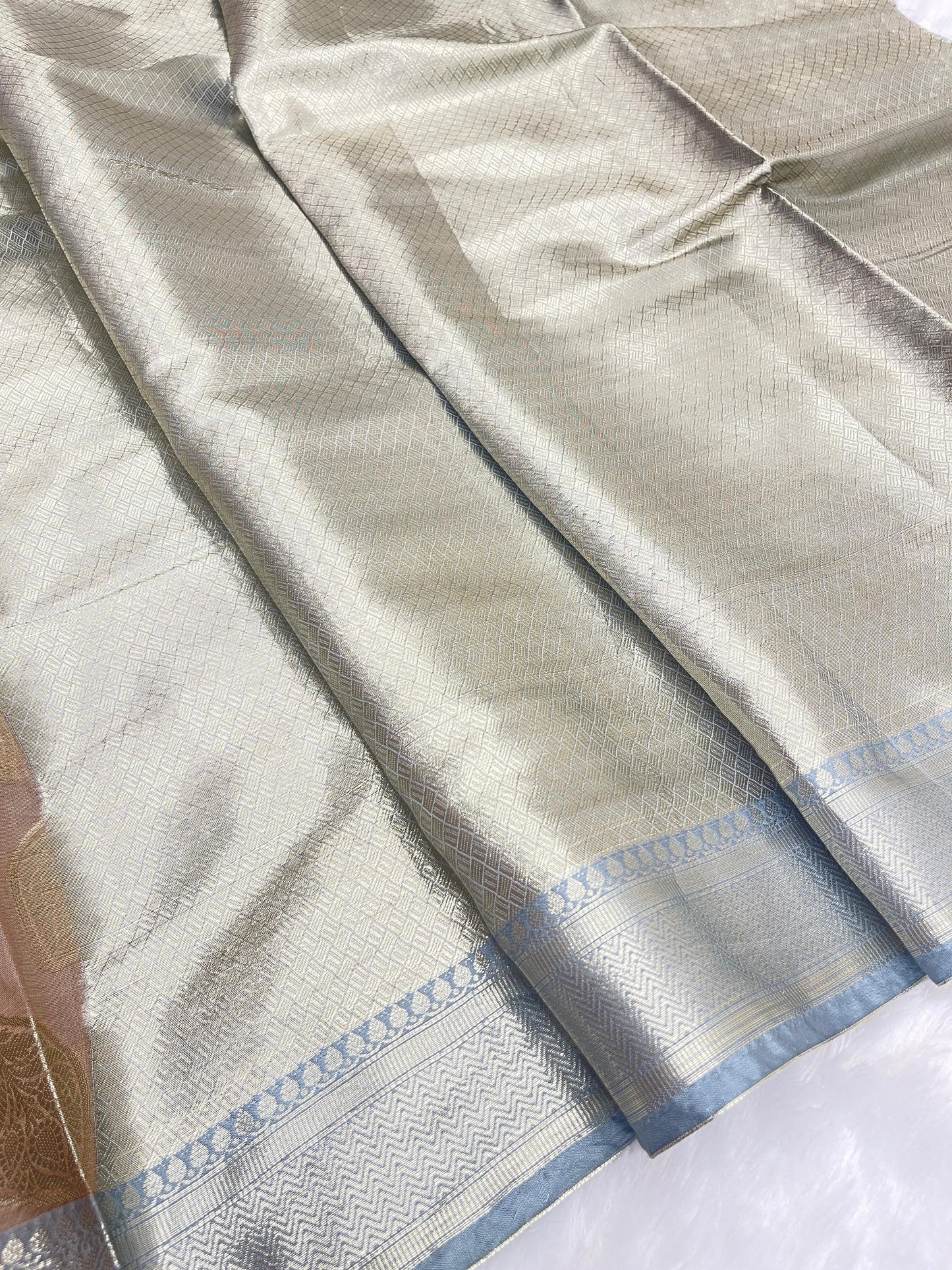 Light Green Cotton Leaf Water Zari Booti Banarasi Saree JVC_7