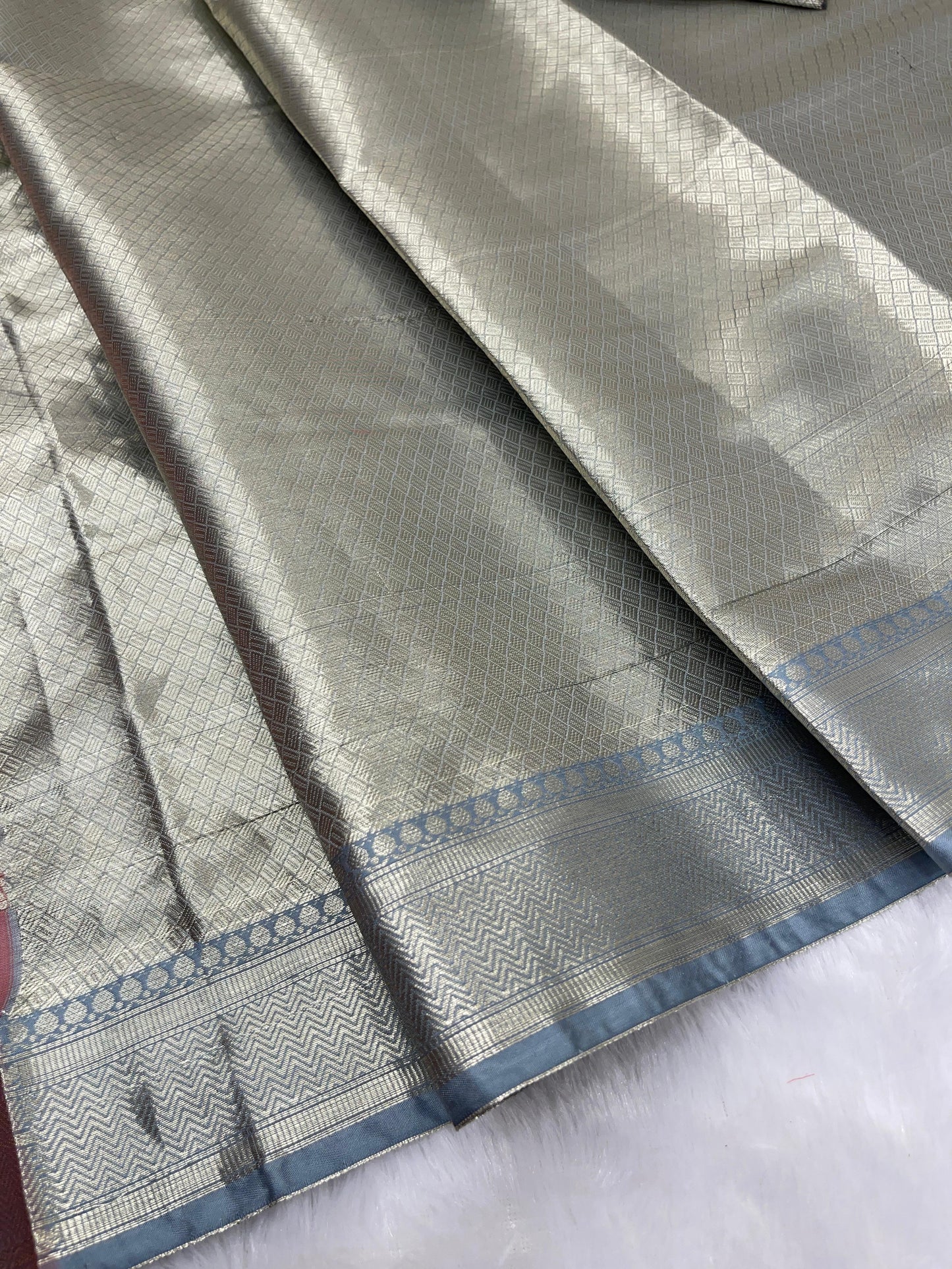 Rust Red Cotton Floral Water Zari Booti Banarasi Saree JVC_10