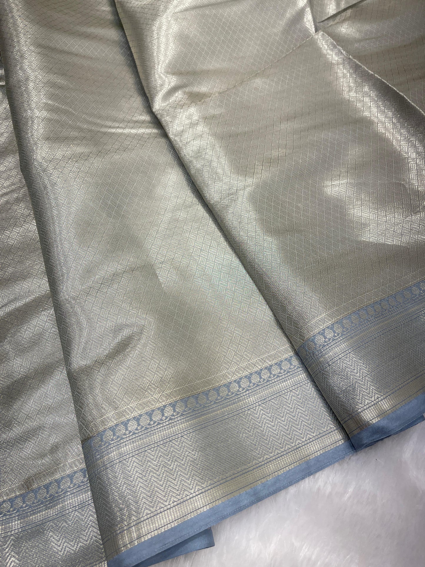 Sea Green Cotton Water Zari Stripe Banarasi Saree JVC_15