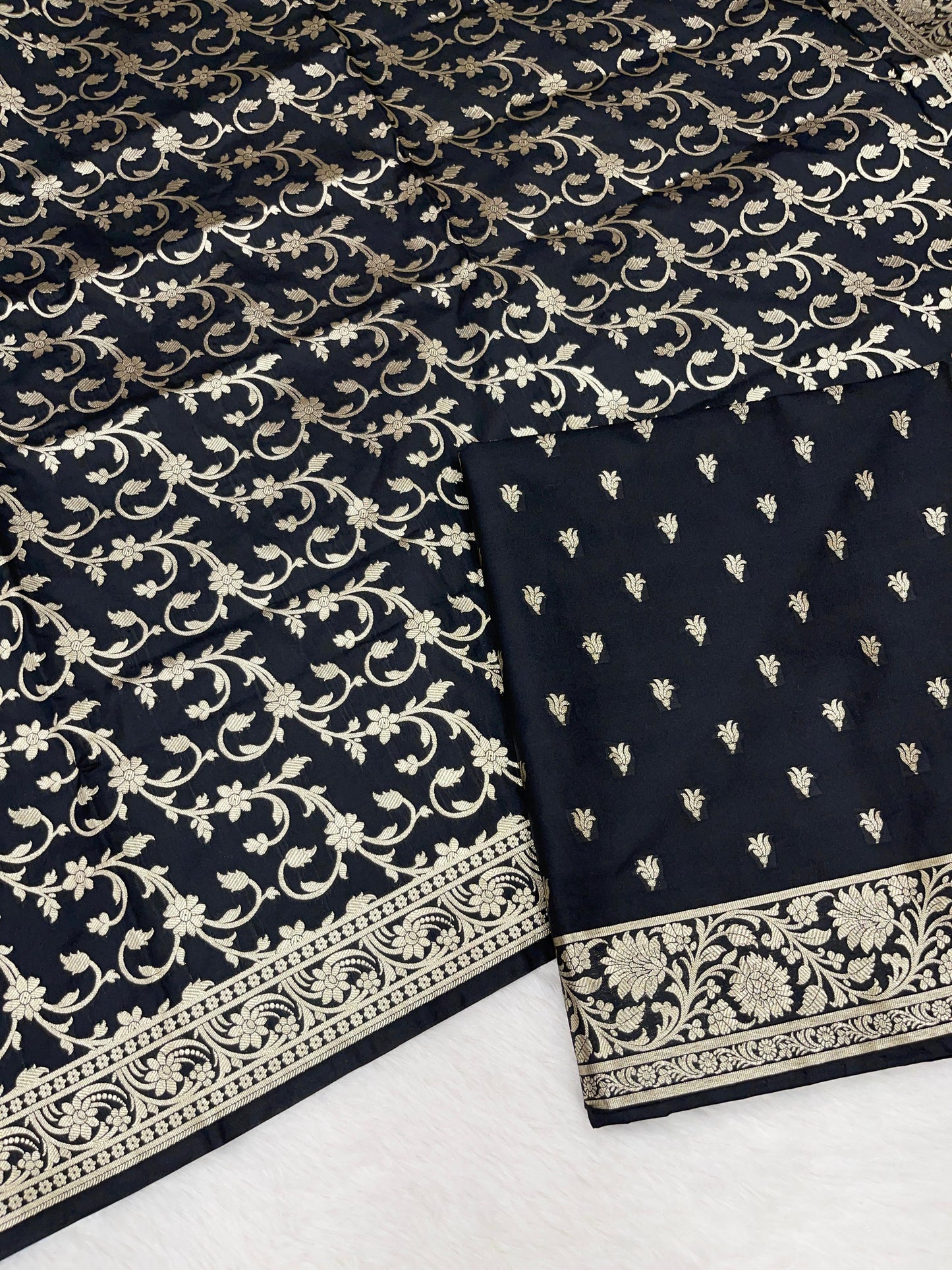 Black Handloom Cotton Silk Banarasi 3 pcs Suit Set RHN_1