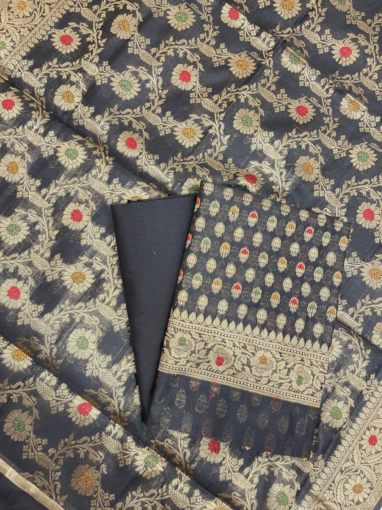 Black Cotton Silk Banarasi 3 pcs Suit Set 680ASD_CS33