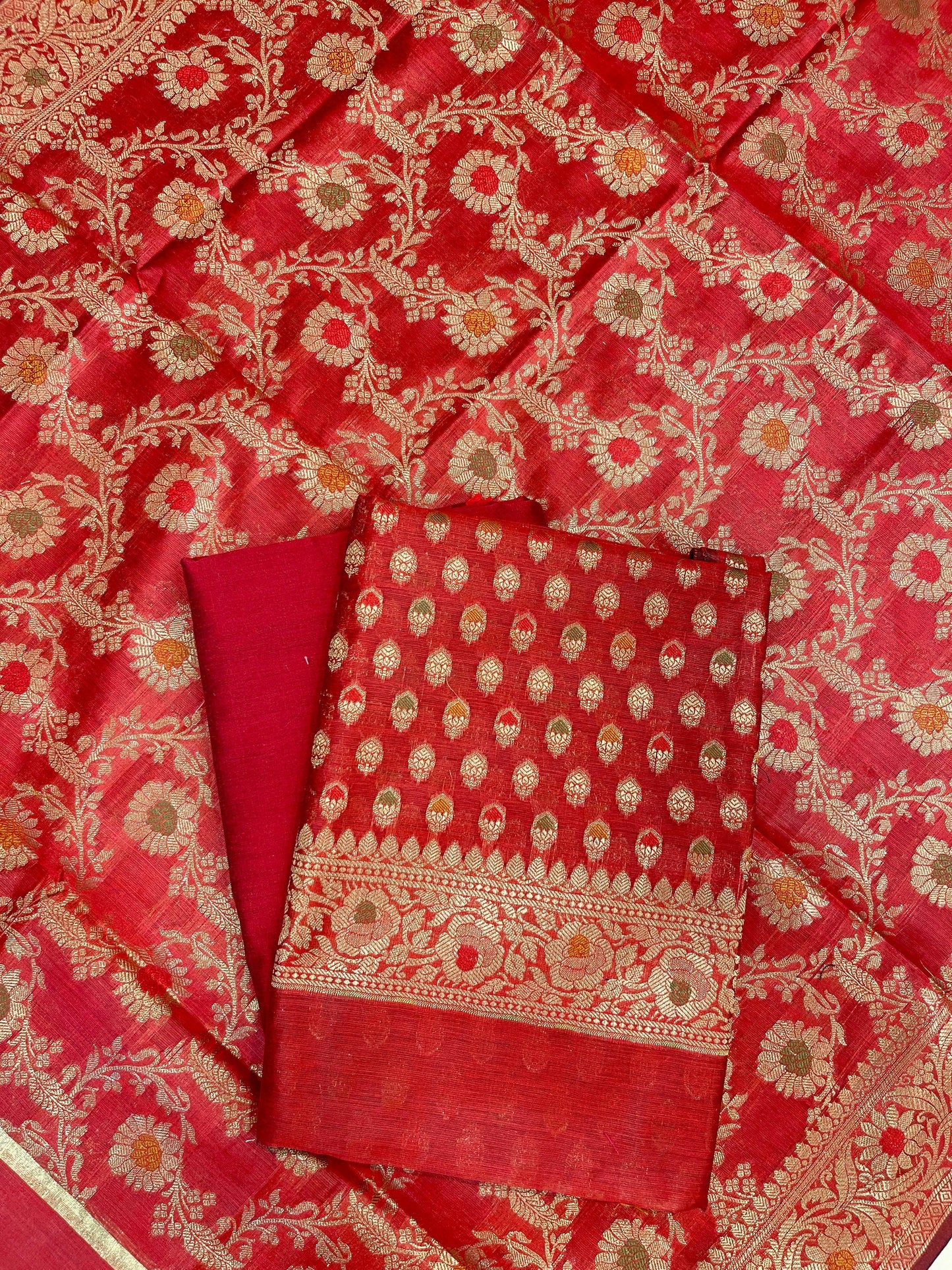 Red Cotton Silk Banarasi 3 pcs Suit Set 680ASD_CS34