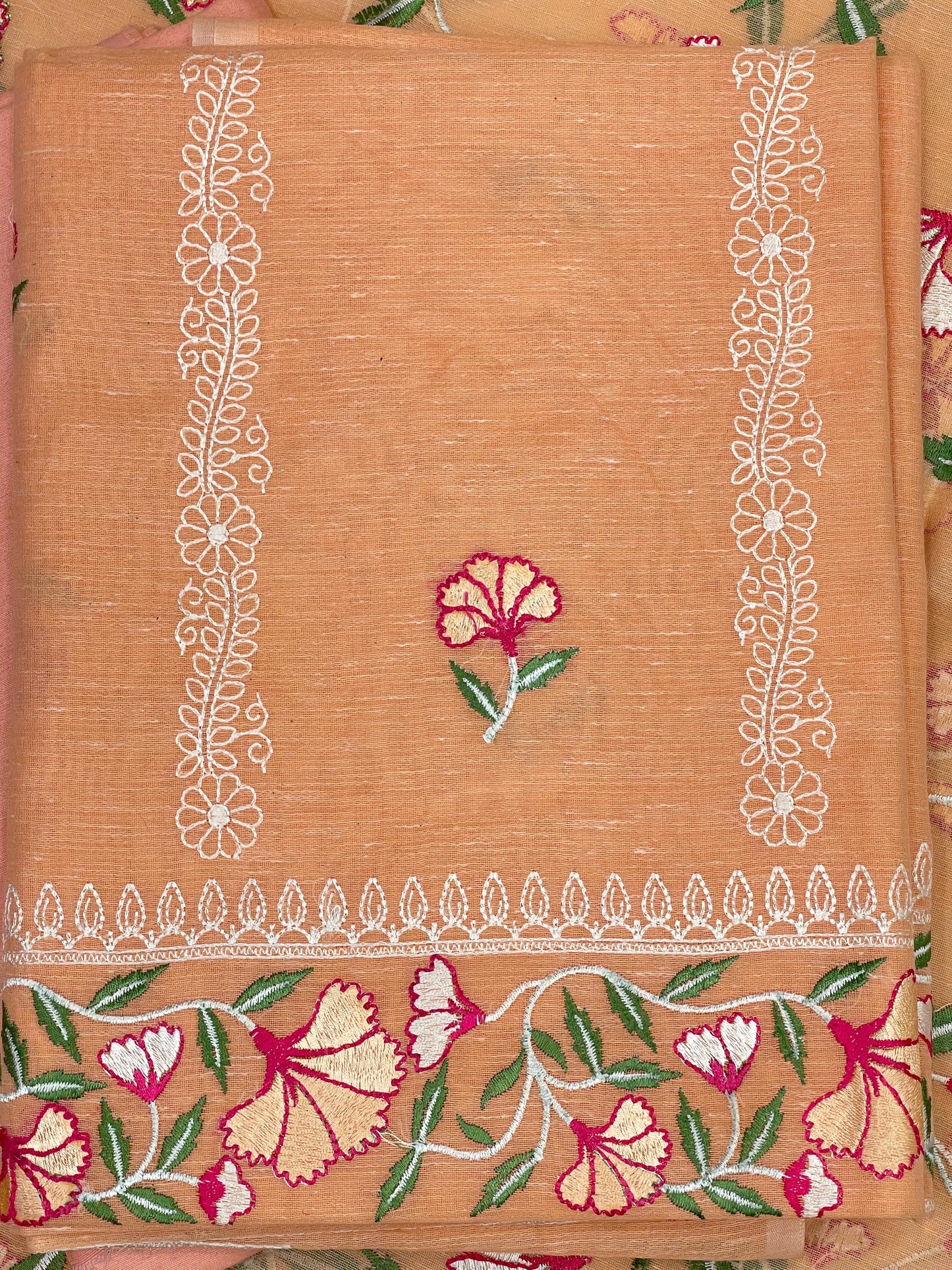 Orange Cotton Linen Embroidery Banarasi 3 pcs Suit Set 1200IM_CL3