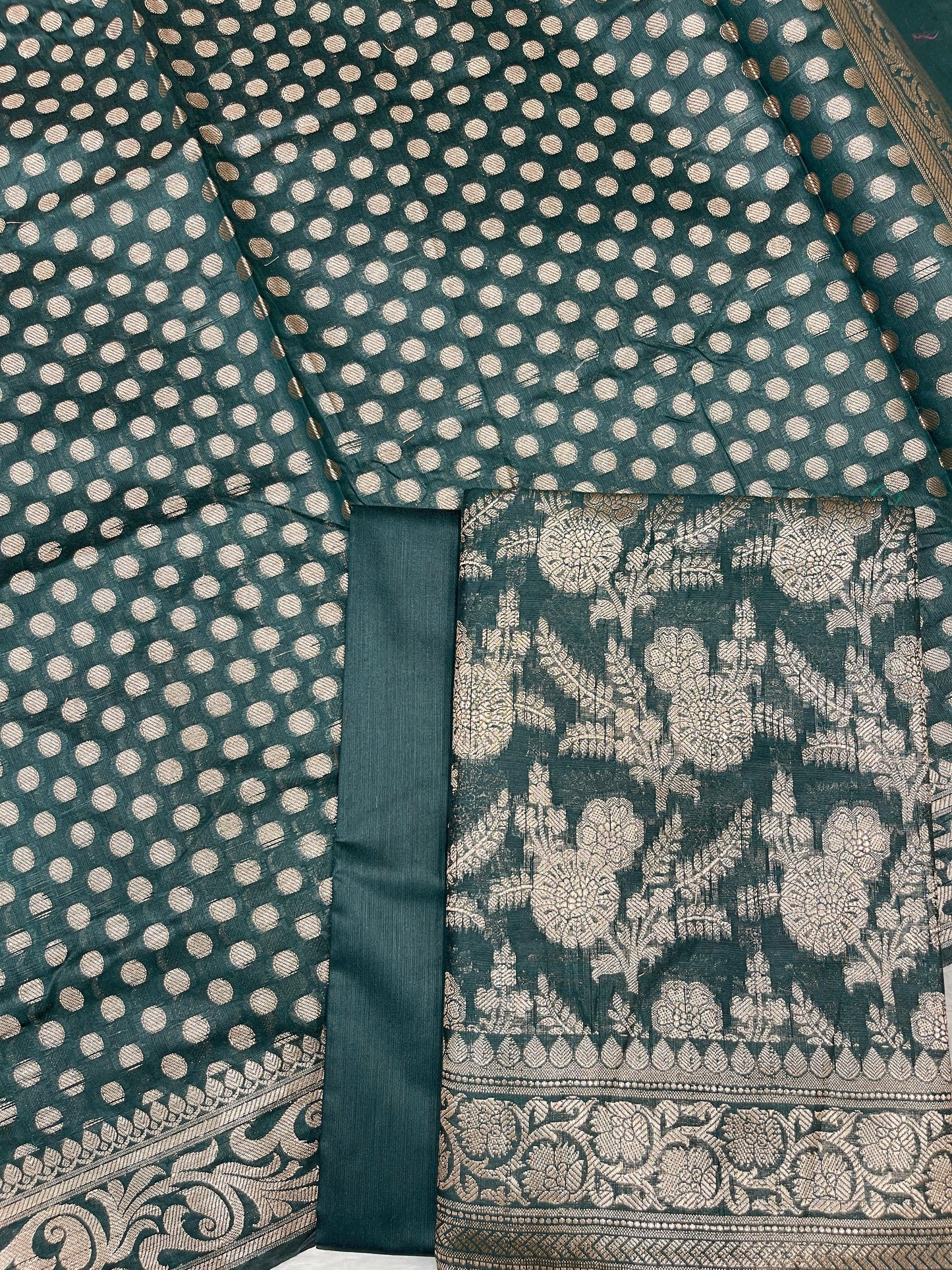 Dark Green Cotton Silk Boota Banarasi 3 pcs Suit Set 675JVC_108