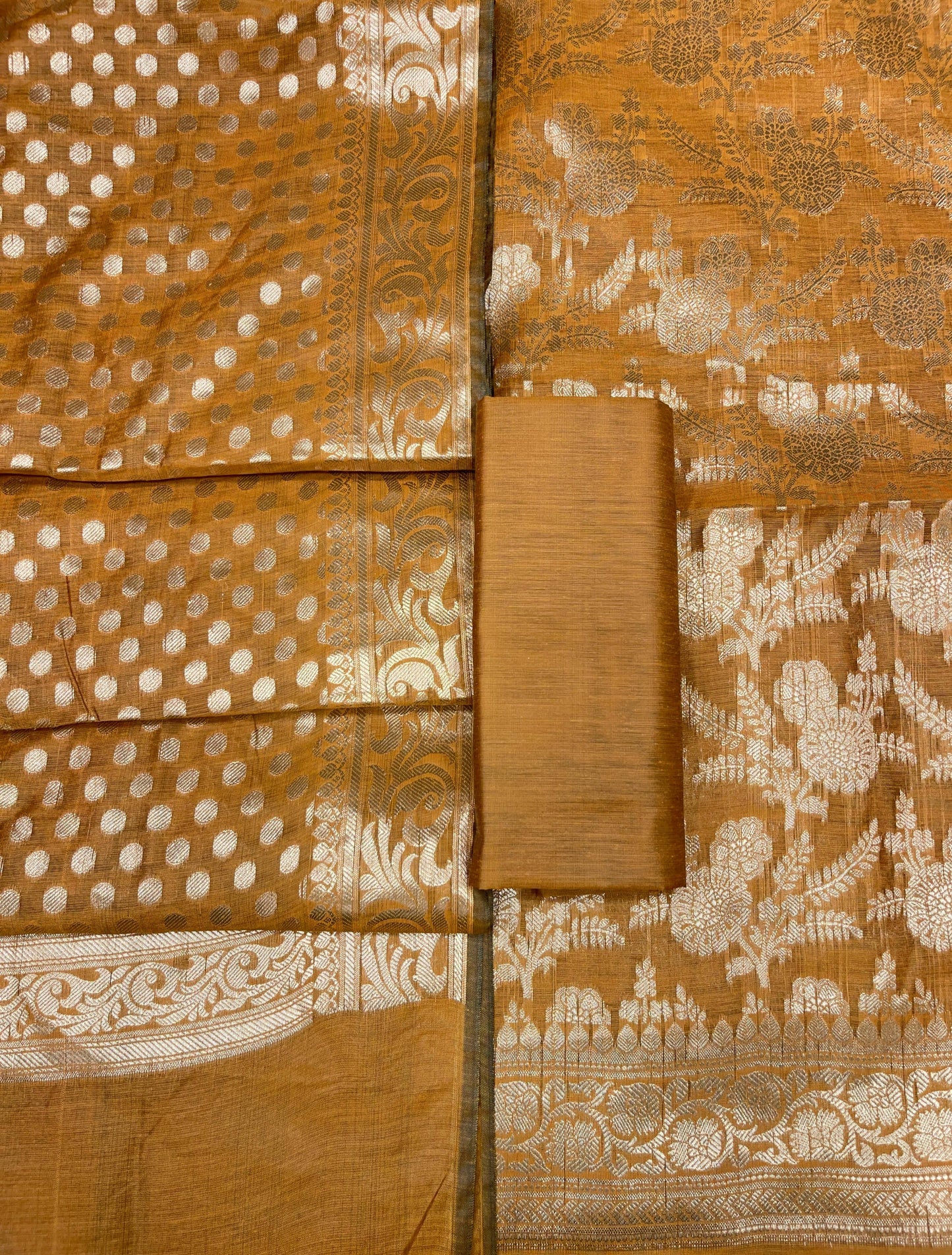 Mustard Gold Cotton Silk Boota Banarasi 3 pcs Suit Set 675JVC_109