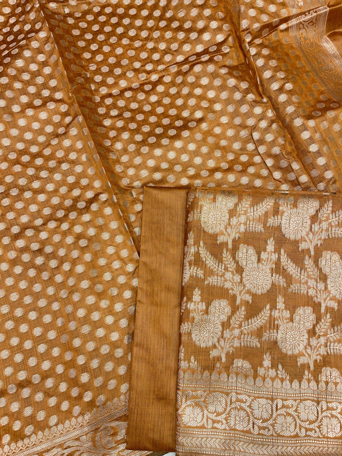 Mustard Gold Cotton Silk Boota Banarasi 3 pcs Suit Set 675JVC_109