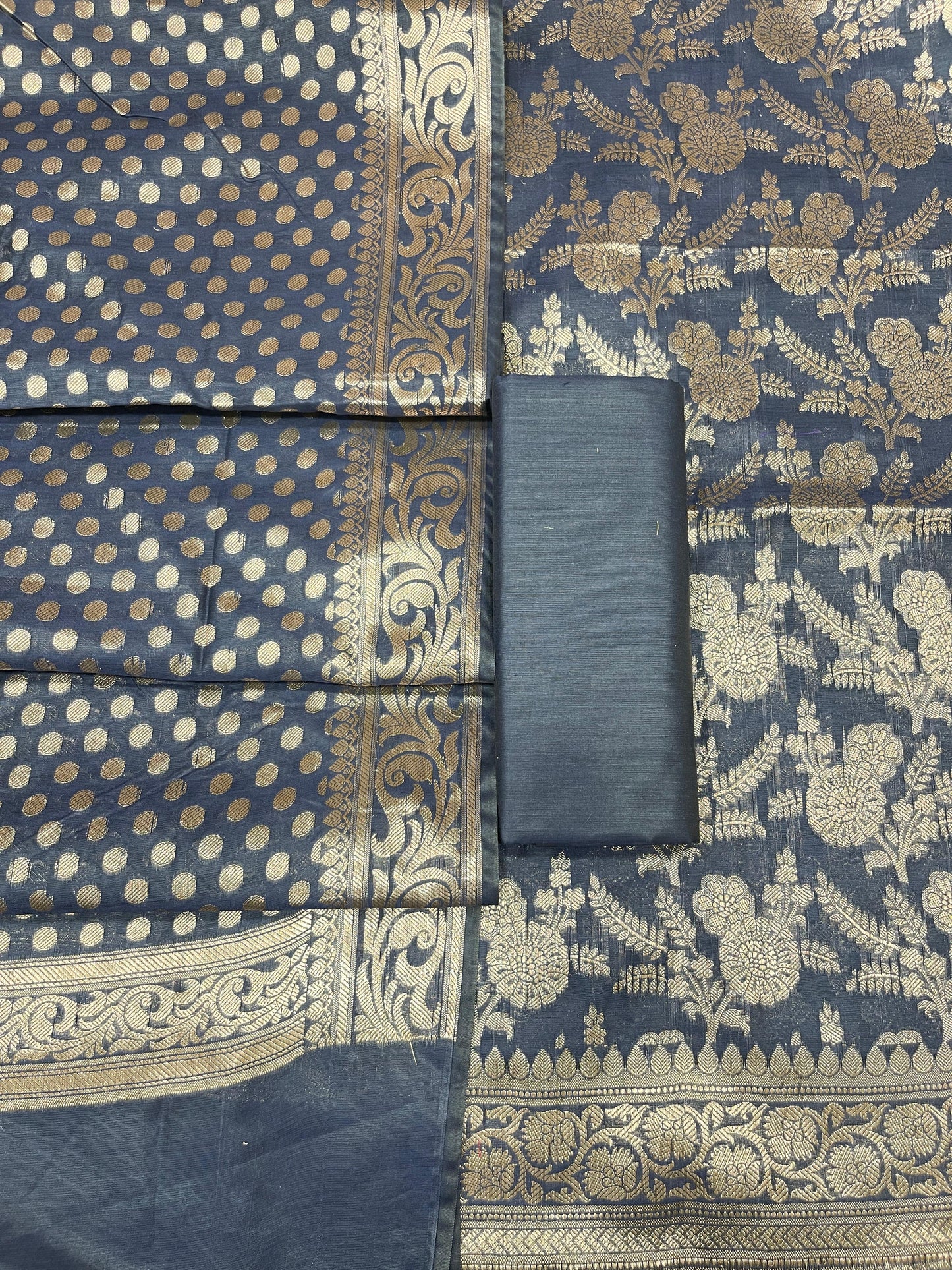 Navy Blue Cotton Silk Boota Banarasi 3 pcs Suit Set 675JVC_110