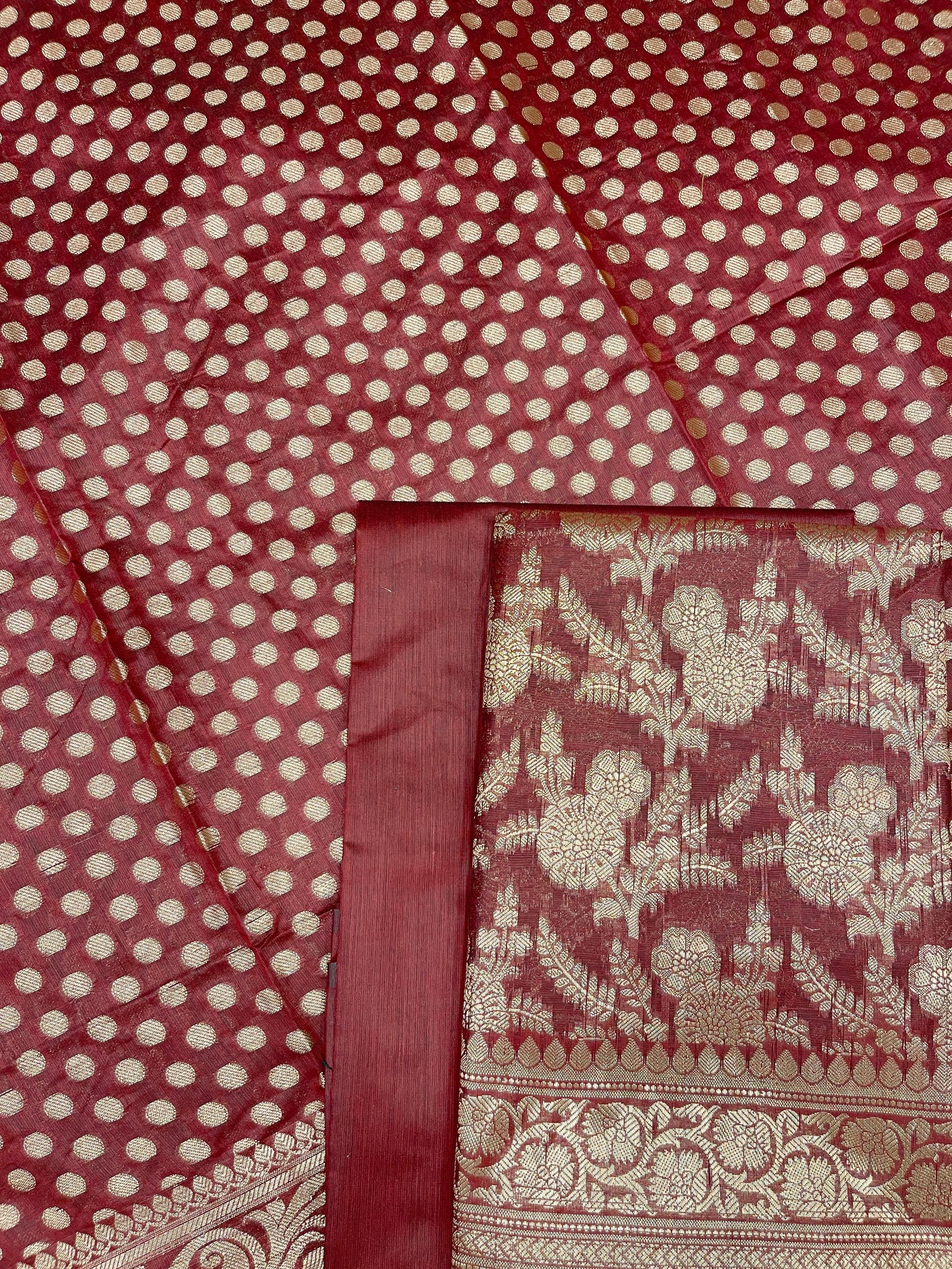 Maroon Cotton Silk Boota Banarasi 3 pcs Suit Set 675JVC_113