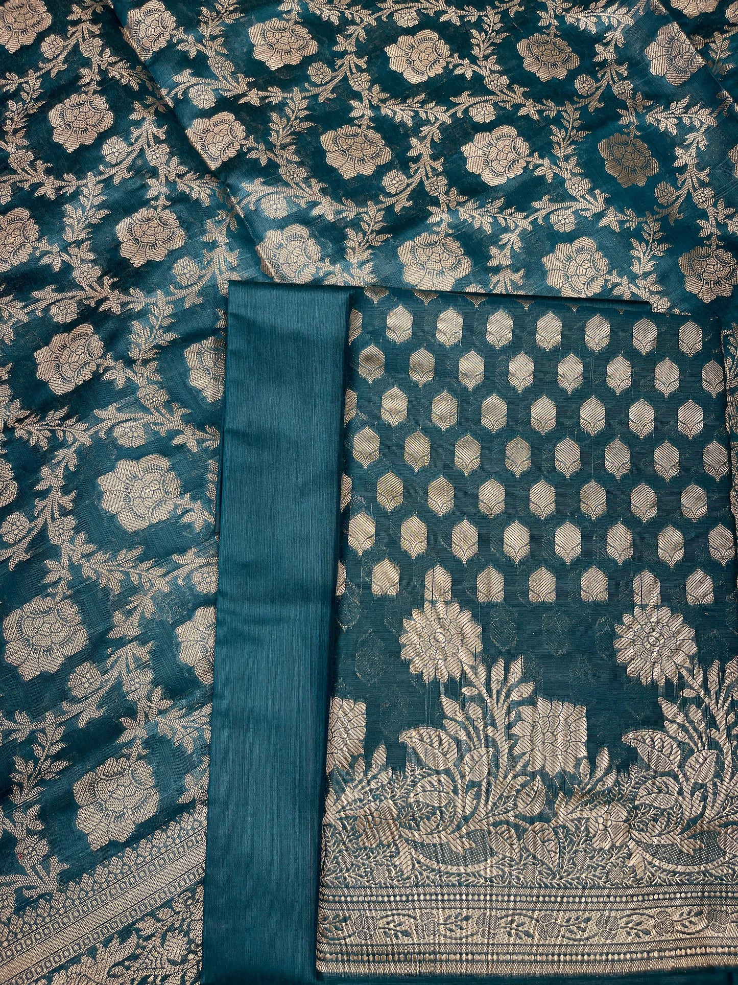 Seagreen Cotton Silk Banarasi 3 pcs Suit Set 675JVC_115
