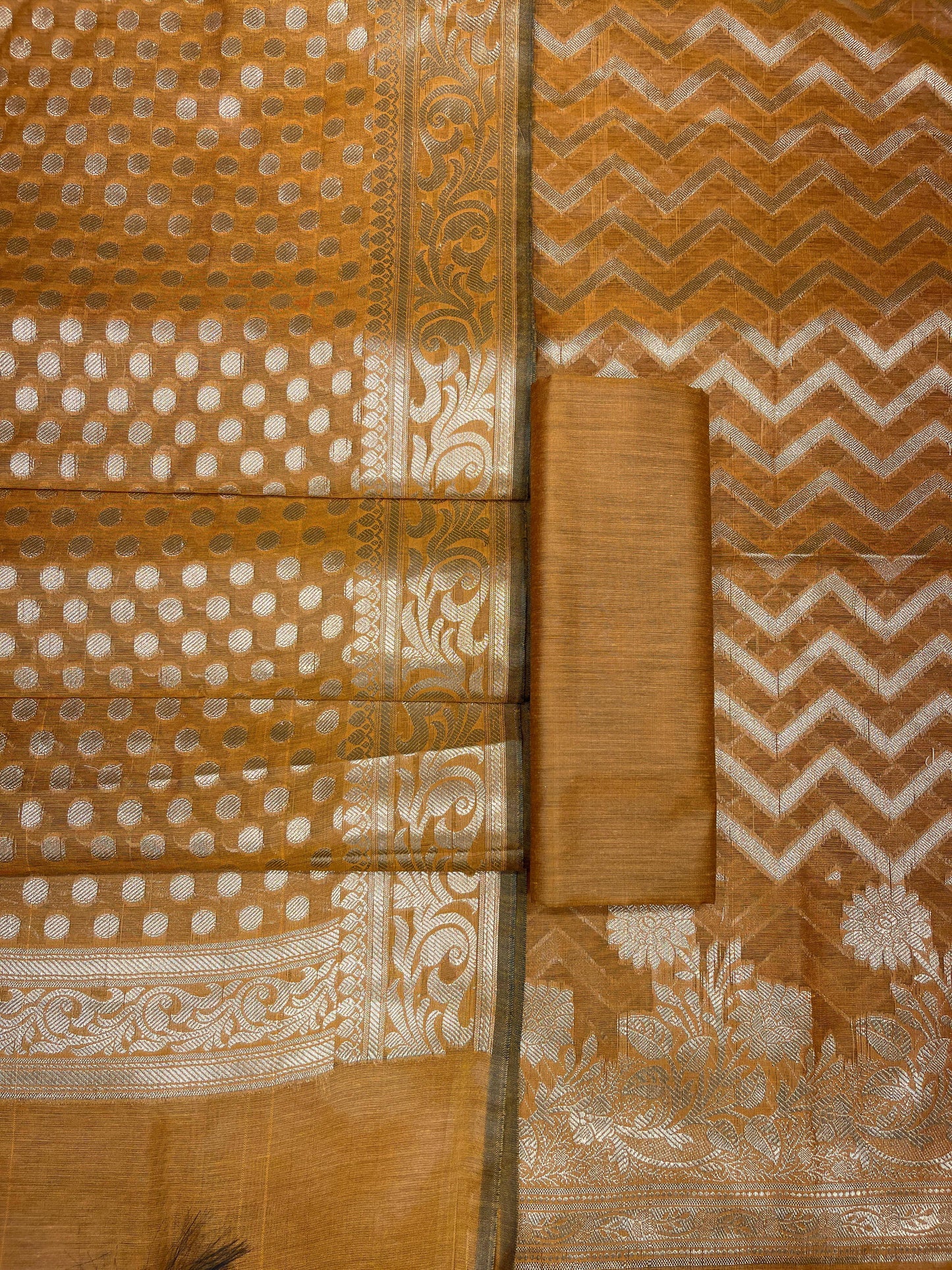 Mustard Gold Cotton Silk Zig-Zag Banarasi 3 pcs Suit Set 675JVC_126