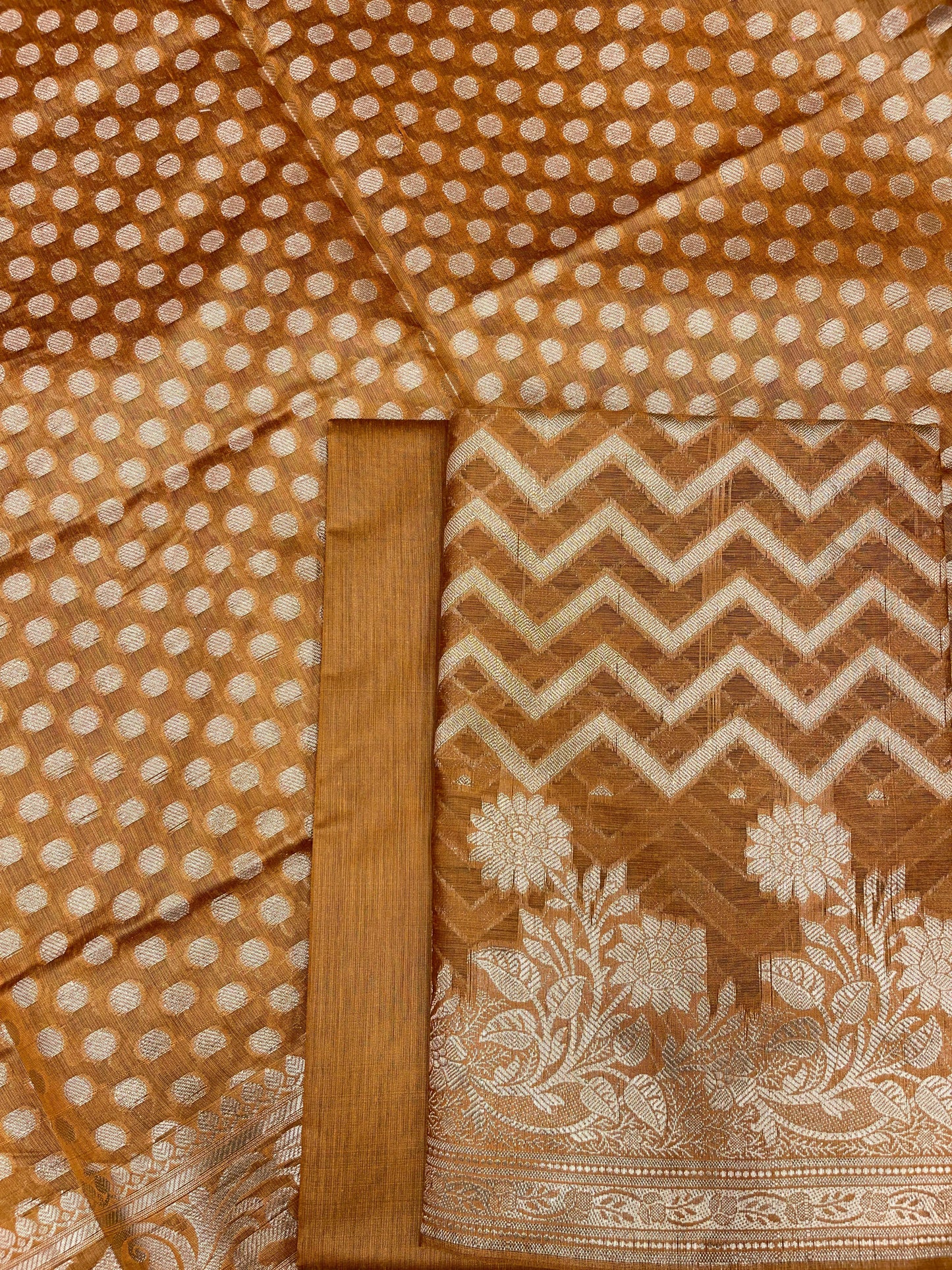 Mustard Gold Cotton Silk Zig-Zag Banarasi 3 pcs Suit Set 675JVC_126