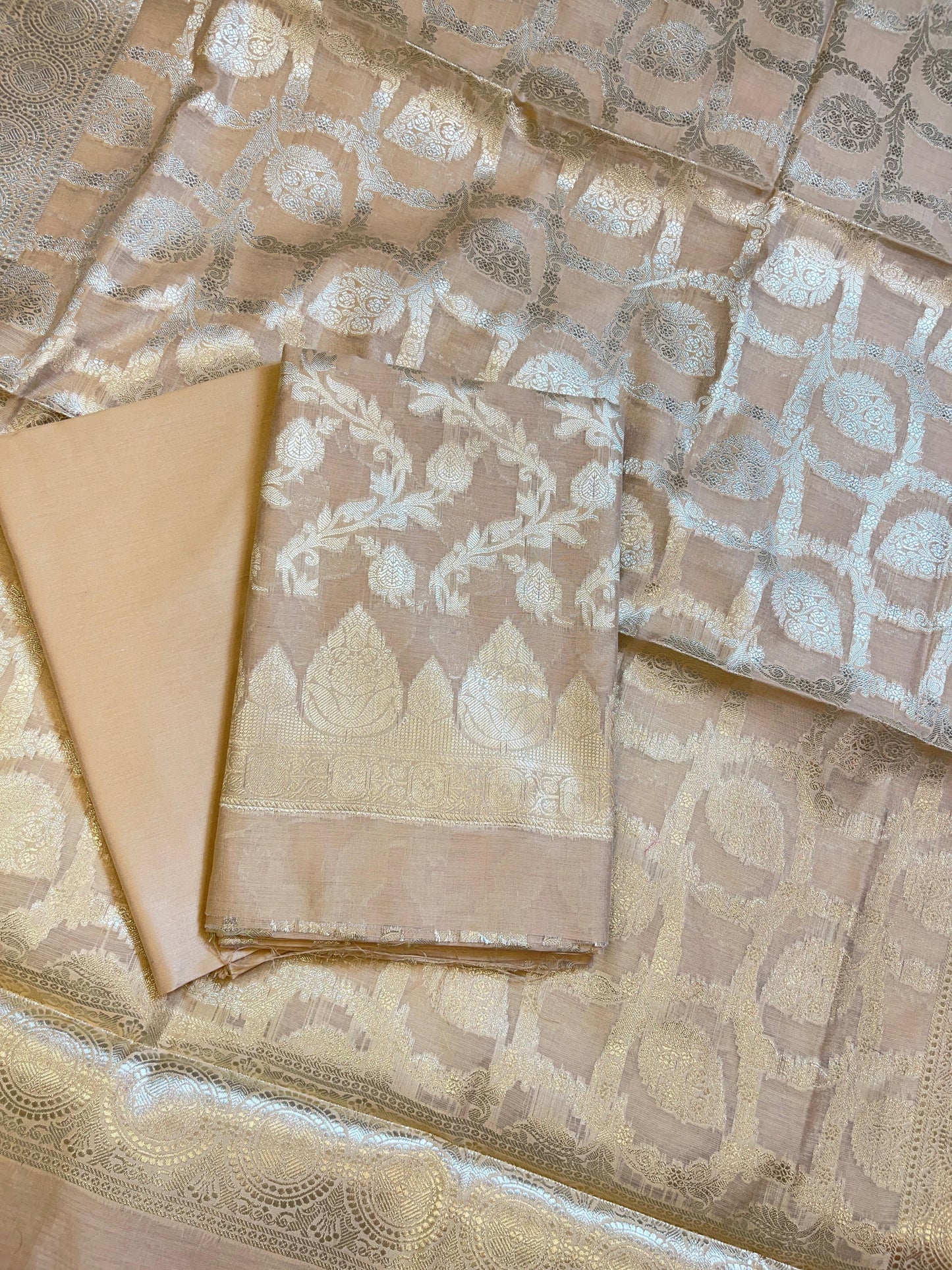 Beige Mercerize Cotton Silk Banarasi 3 pcs Suit Set 700SKL_MS3
