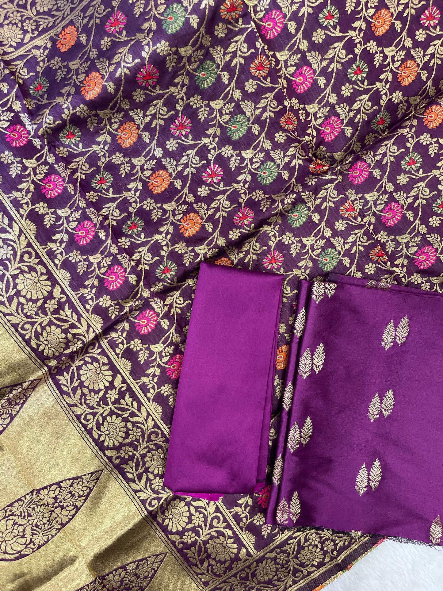 Purple Katan Silk Zari With Multicolor Mina Jaal Dupatta 800SKL_KS33
