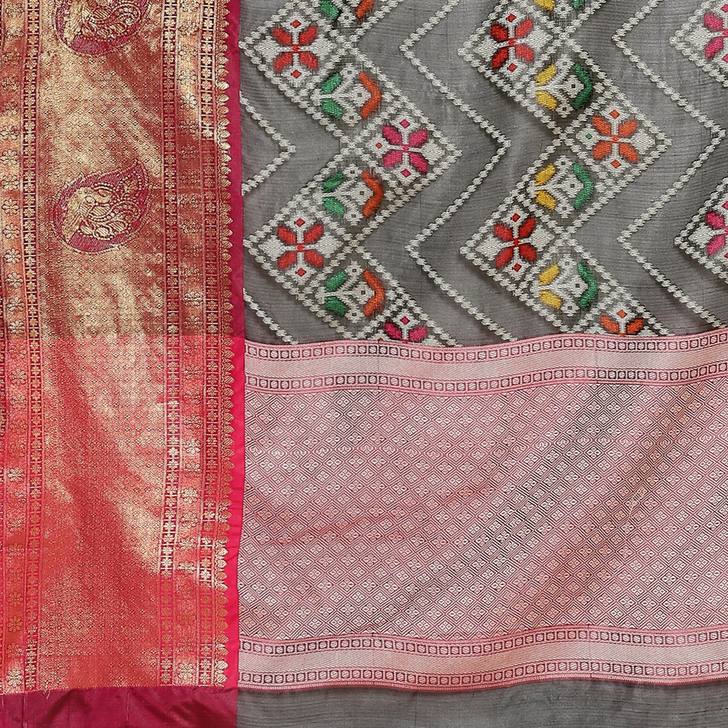 Faishana Black Art Silk Meena Ikat Patola Pattu Banarasi Saree With Maroon Blouse