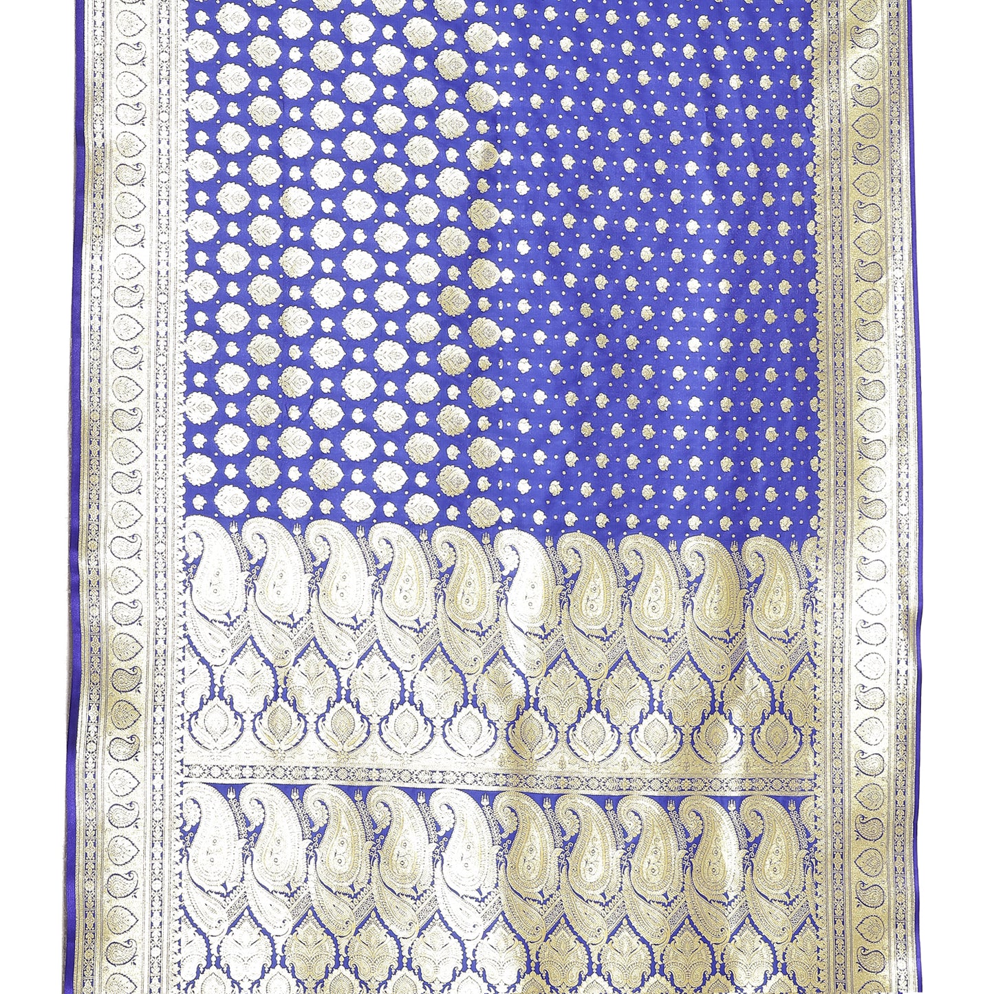 Faishana Presents Blue Half Half Patli Zari Jaal Satin Silk Saree With Blue Blouse Piece