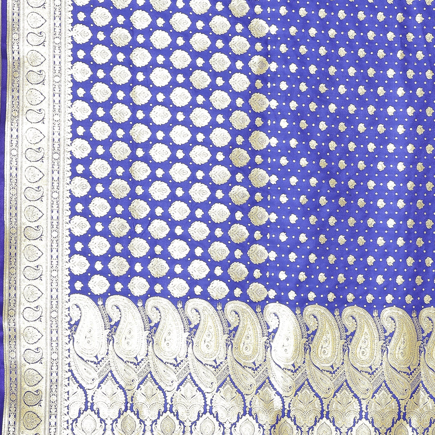 Faishana Presents Blue Half Half Patli Zari Jaal Satin Silk Saree With Blue Blouse Piece