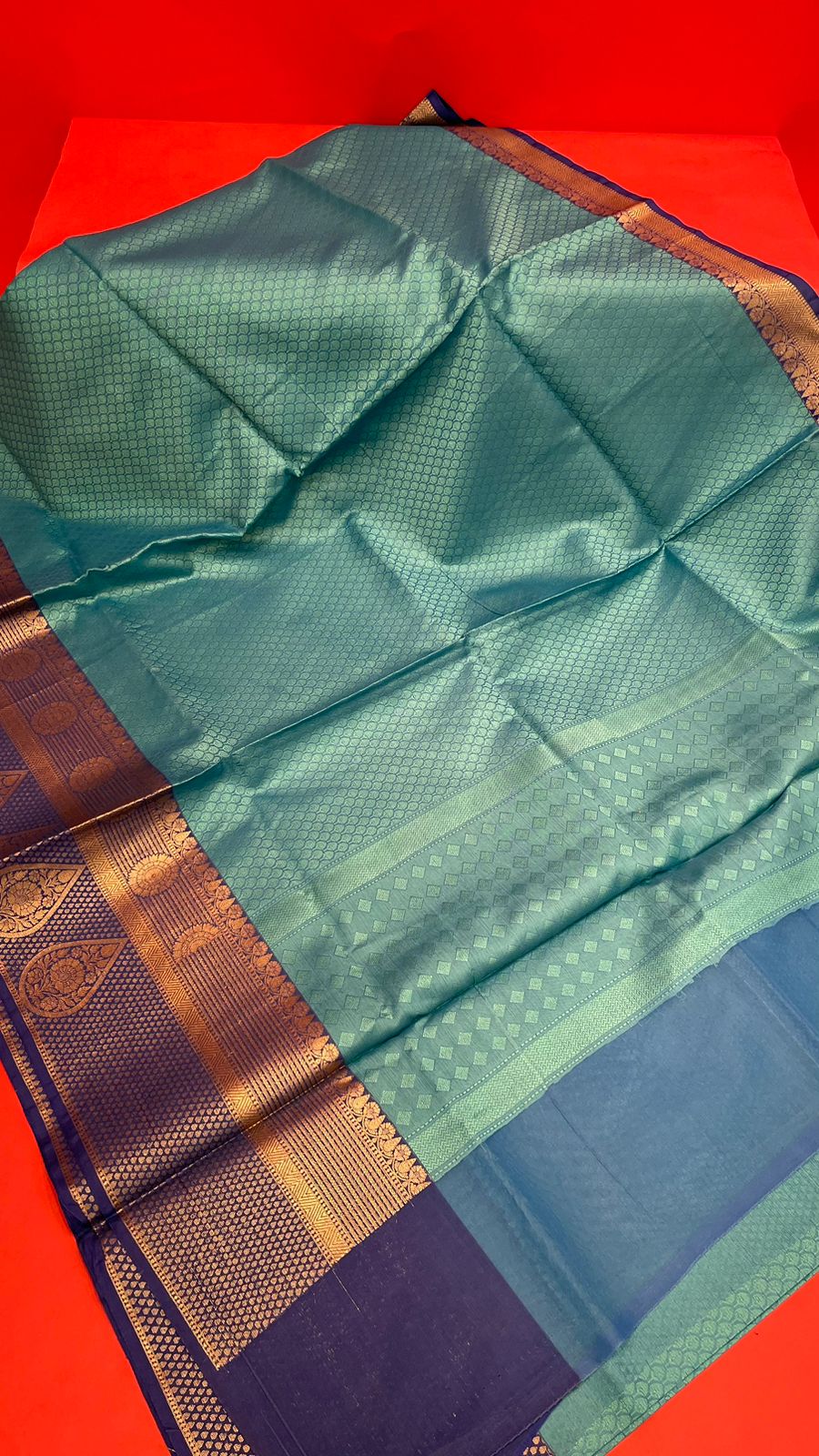 Faishana Turquoise Blue Resham Brocade Saree With Contrast Blue Zari Pattu Border