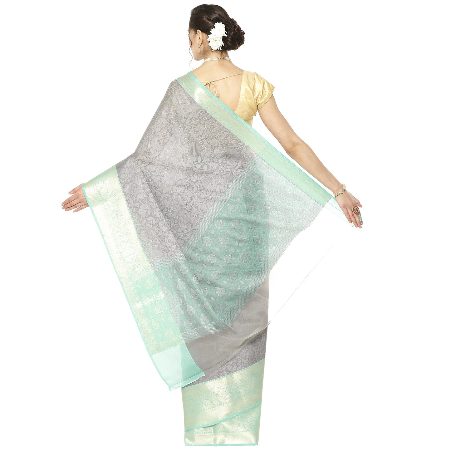 Grey Tanchoi Banarasi Sarees For Women GEBC2