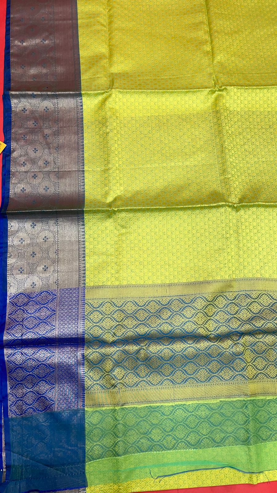 Faishana Green Resham Brocade Saree With Contrast Blue Zari Pattu Border