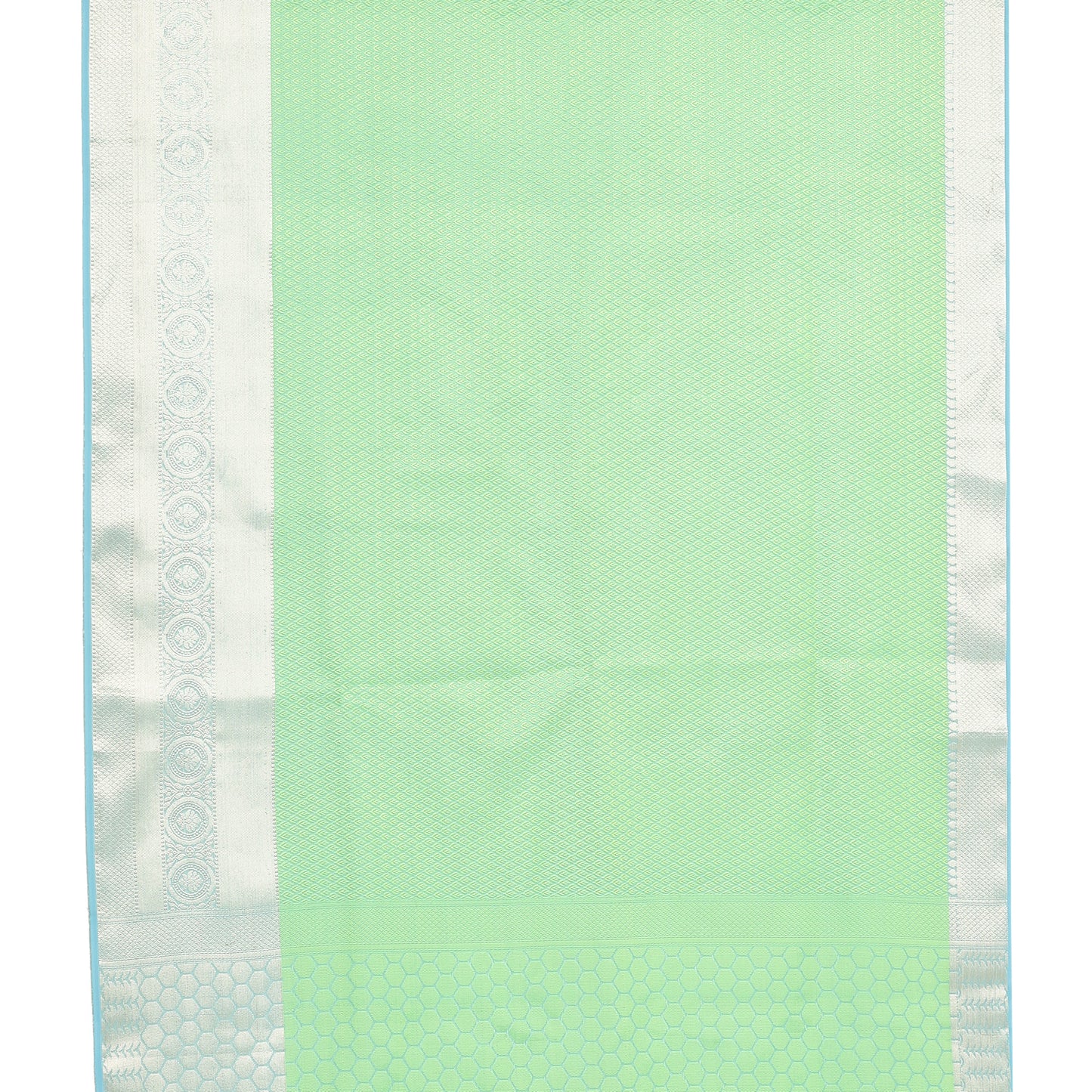 Faishana Green Resham Brocade Saree With Contrast Sky Blue Zari Pattu Border