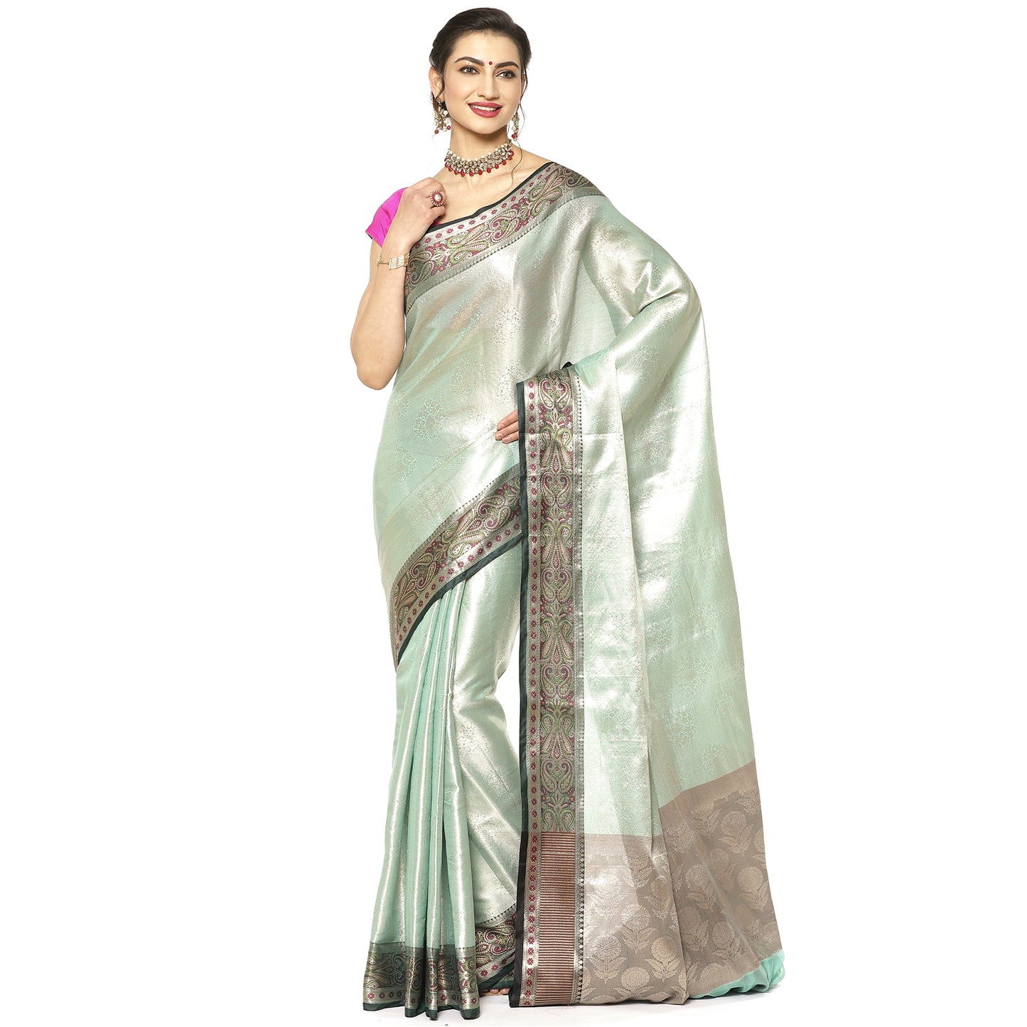 Sea Green Kanchi Silk Banarasi Sarees For Women GEBE10