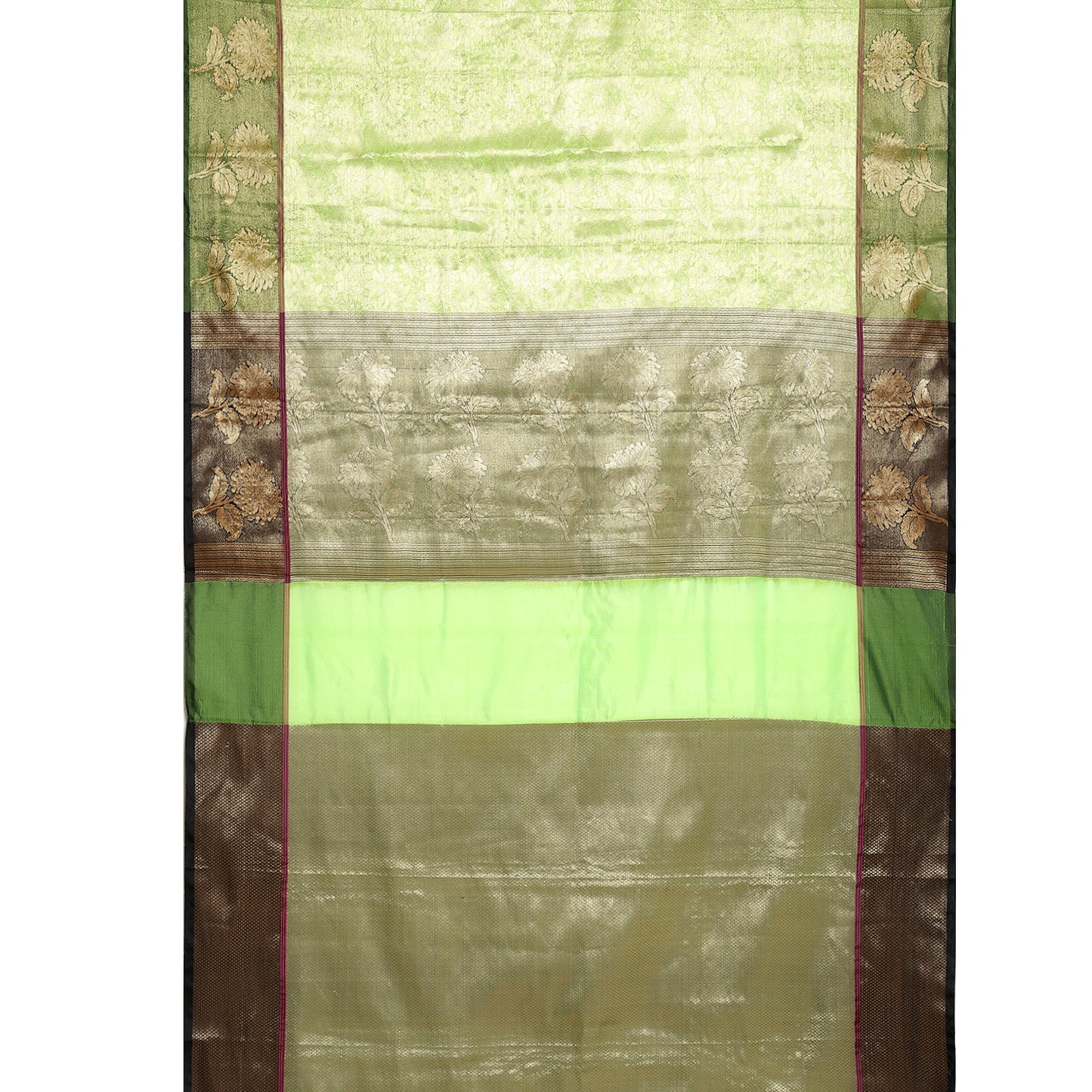Faishana Presents Light Green Zari Kanchi Silk Brocade Contrast Zari Pattu Border Banarasi Saree
