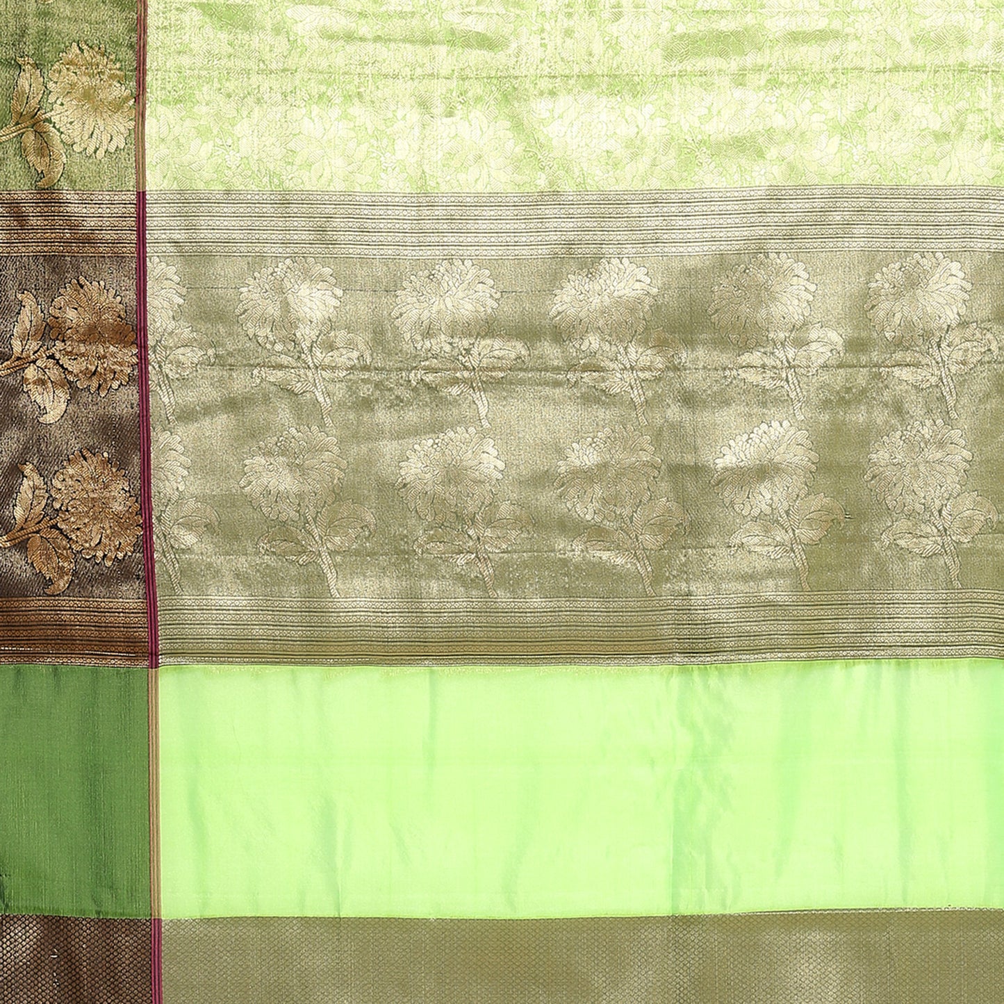 Faishana Presents Light Green Zari Kanchi Silk Brocade Contrast Zari Pattu Border Banarasi Saree