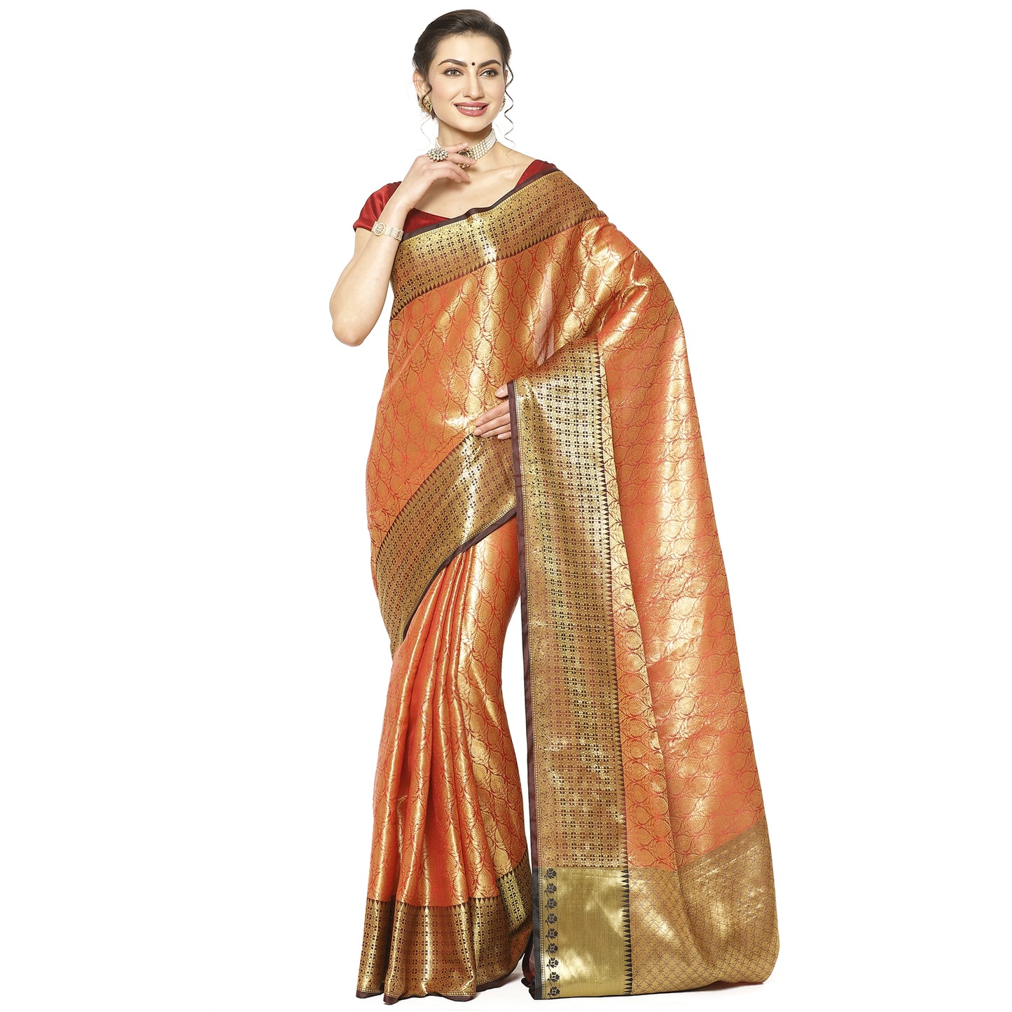 Red Kanchi Silk Banarasi Sarees For Women GEBE16