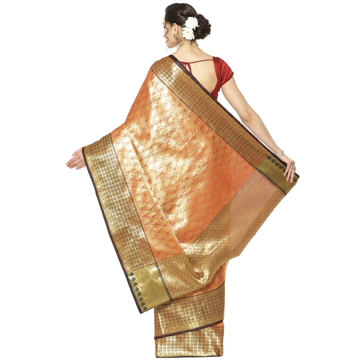 Red Kanchi Silk Banarasi Sarees For Women GEBE16