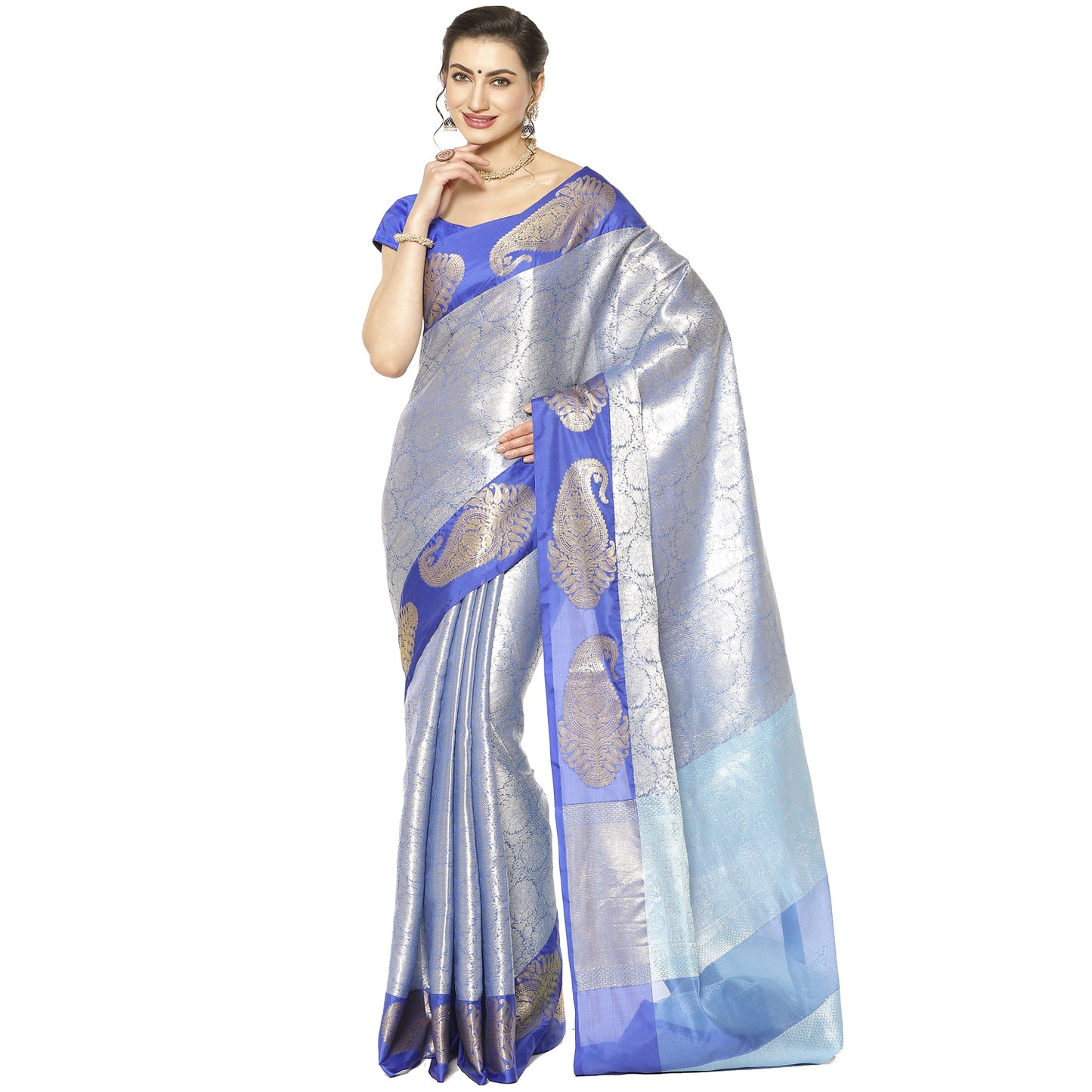 Blue Kanchi Silk Banarasi Sarees For Women GEBE17