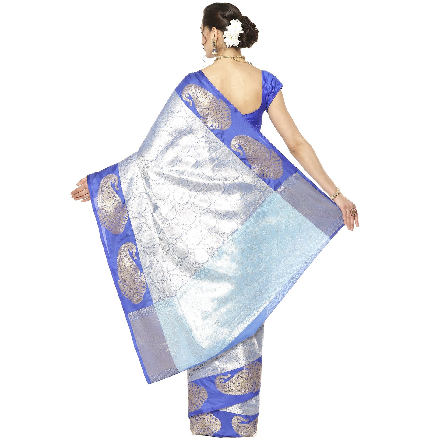 Blue Kanchi Silk Banarasi Sarees For Women GEBE17