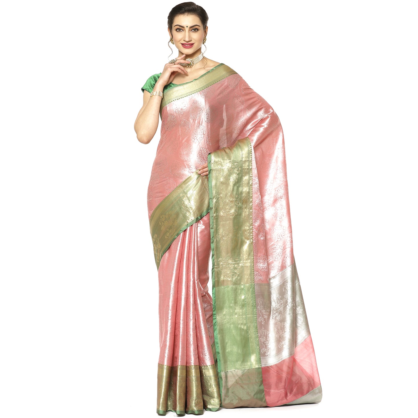 Pink Kanchi Silk Banarasi Sarees For Women GEBE20