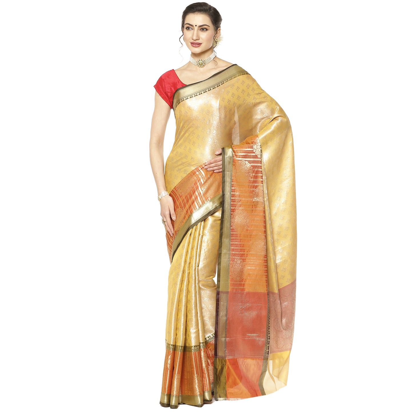 Beige Kanchi Silk Banarasi Sarees For Women GEBE29