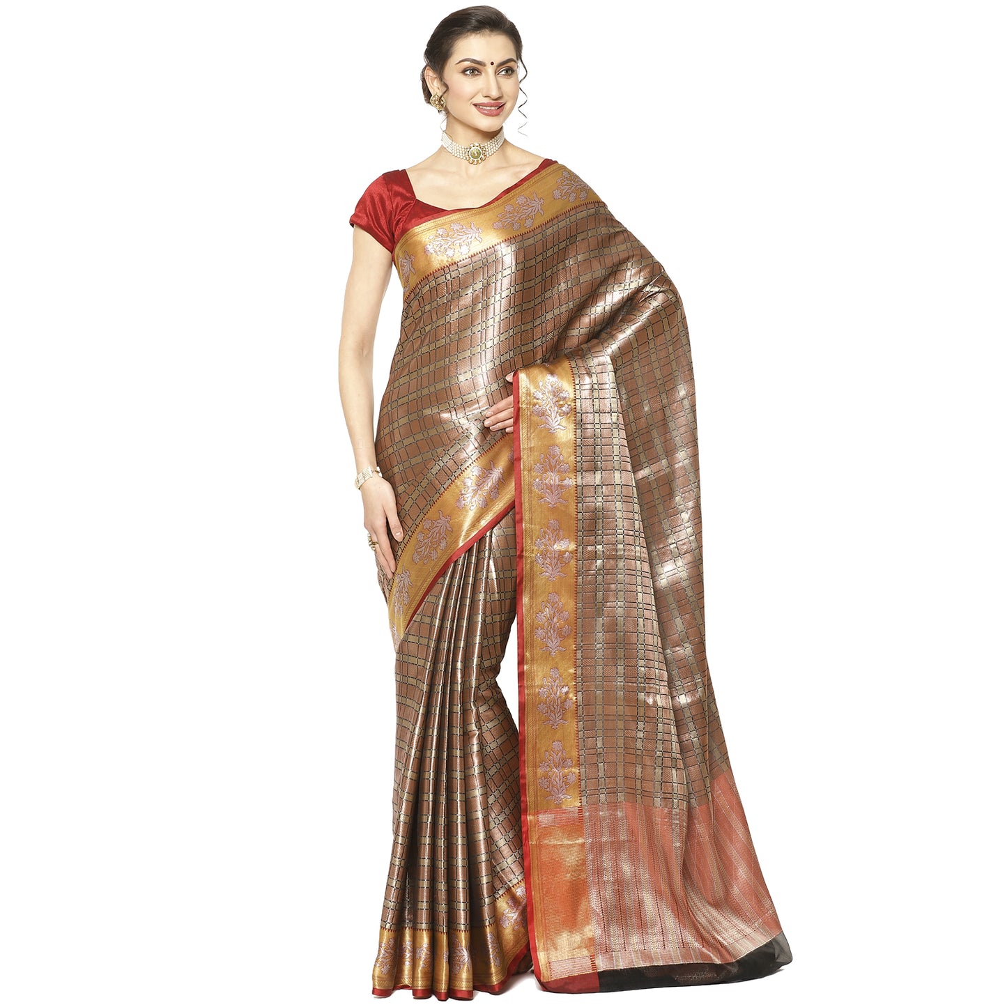 Brown Kanchi Silk Banarasi Sarees For Women GEBE3