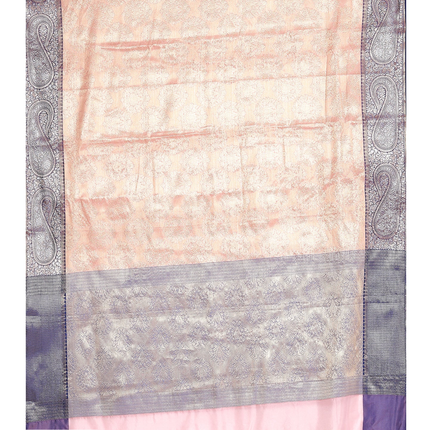 Faishana Presents Zari Pink Kanchi Silk Brocade Contrast Silver Gold Zari Jamawar Border Saree