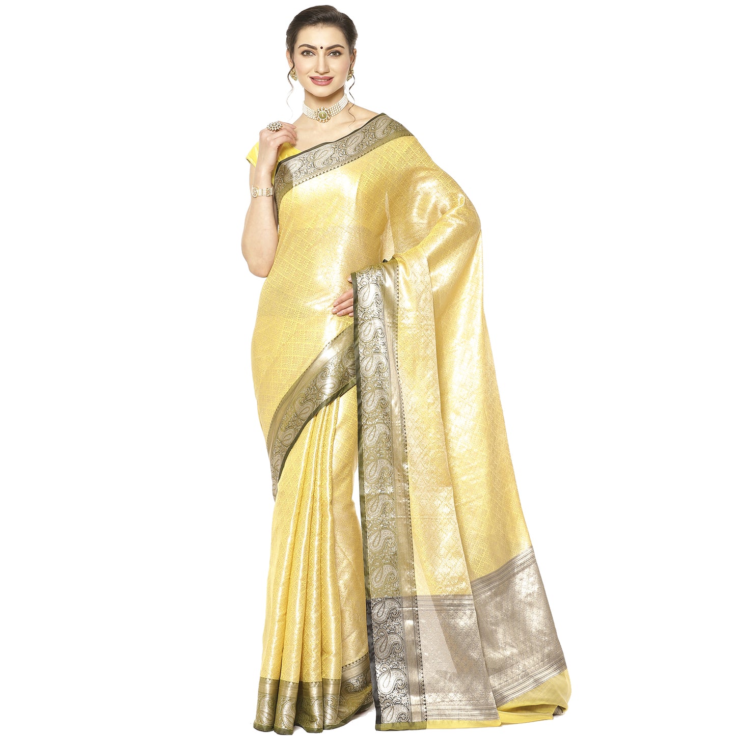 Yellow Kanchi Silk Banarasi Sarees For Women GEBE8