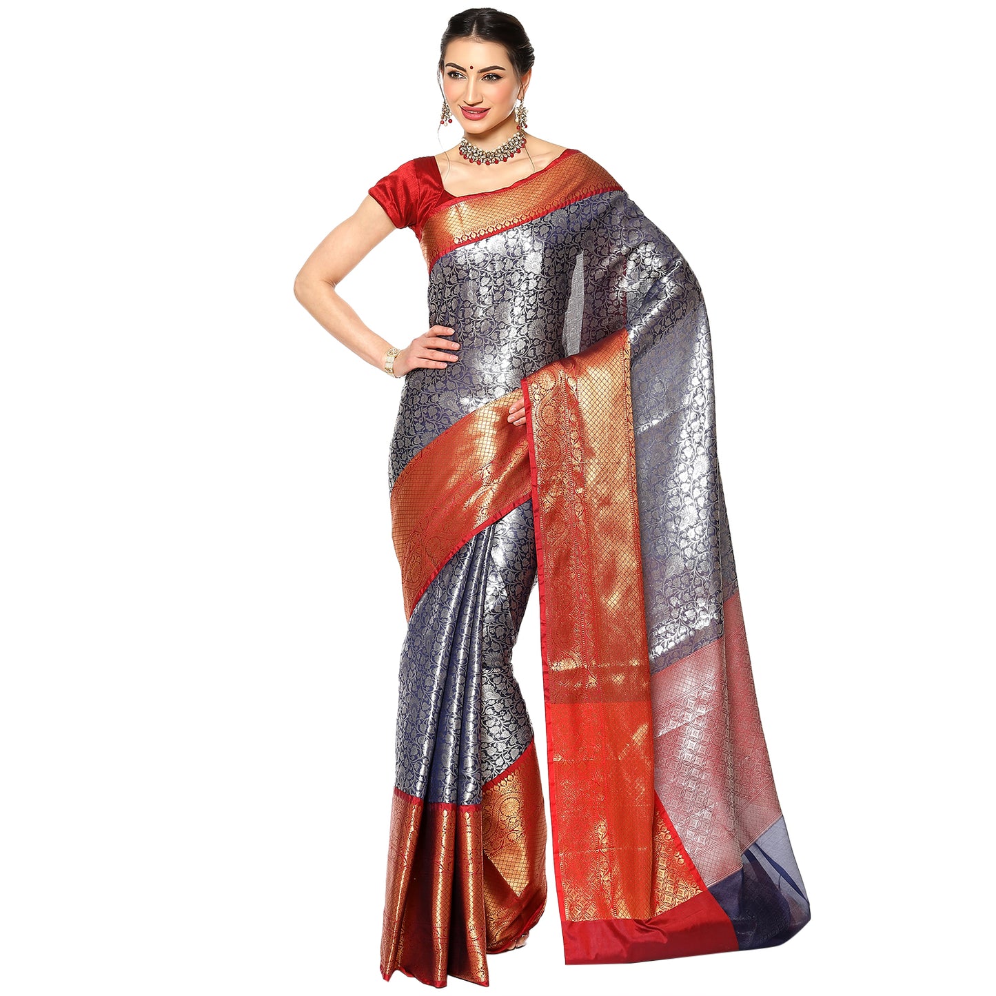 Blue Kanchi Silk Banarasi Sarees For Women GEBW13