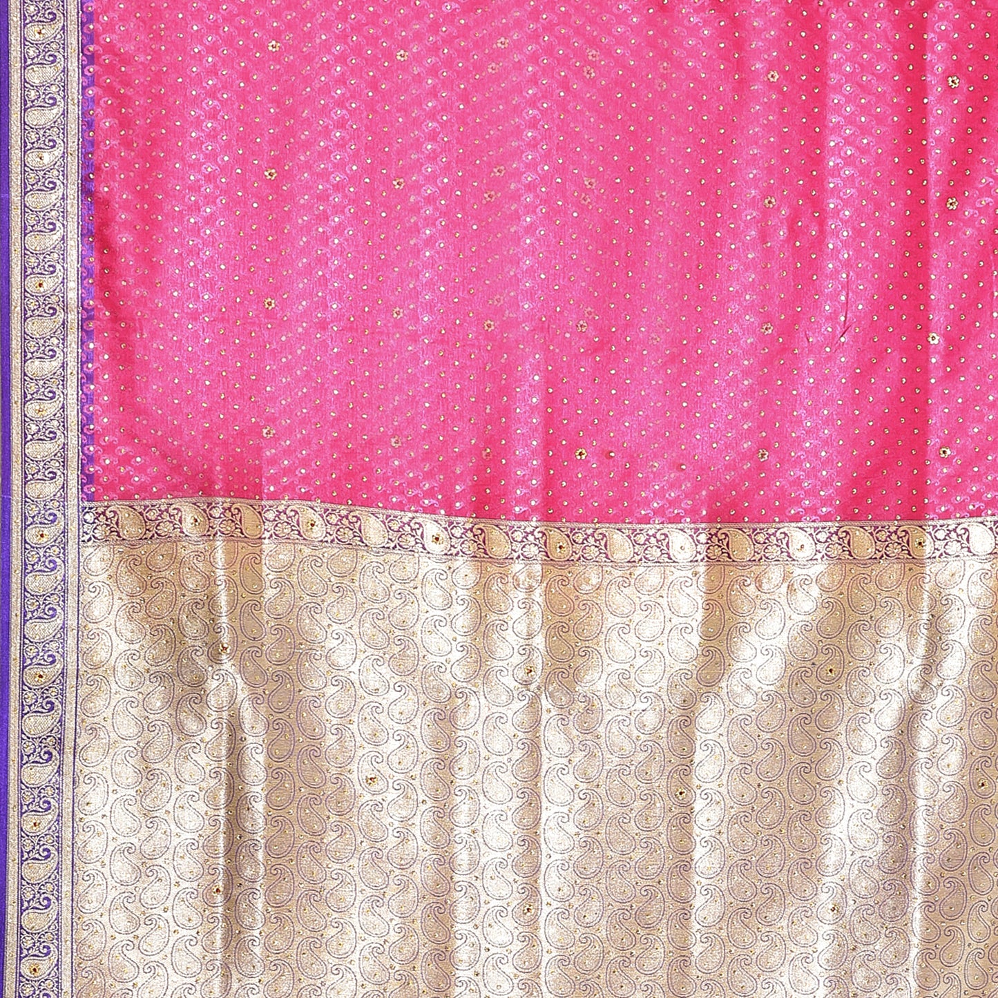 Faishana Presents Pink Satin Silk Stone work Tanchoi Contrast Blue Border Banarasi Saree With Blouse Piece