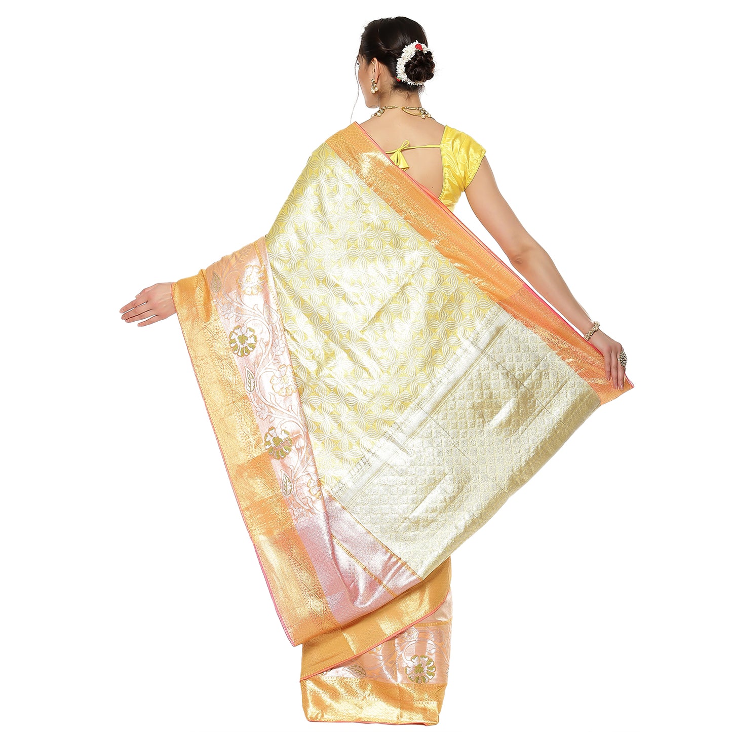 Faishana Gold Kanchi Silk Jamdani Tissue Paithani Banarasi Saree with Beige Blouse Piece