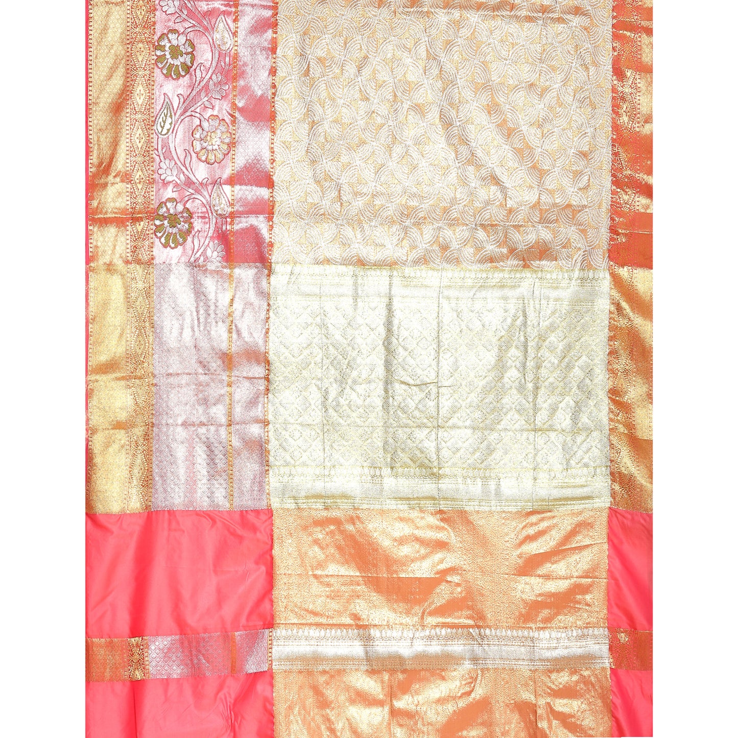 Faishana Peach Kanchi Silk Jamdani Tissue Paithani Banarasi Saree with Peach Blouse